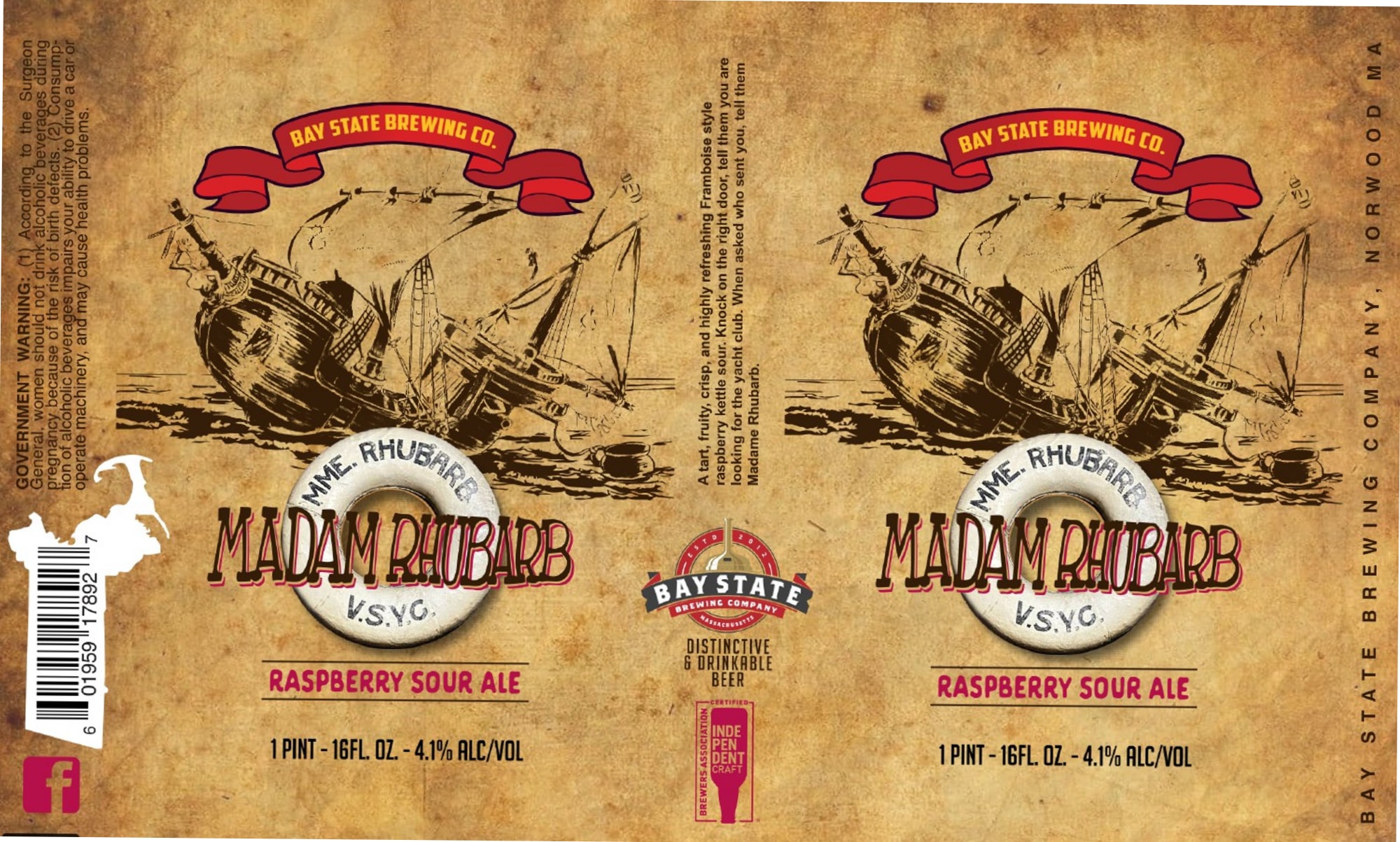 Madam Rhubarb by Bay State Brewing Co. - beer label