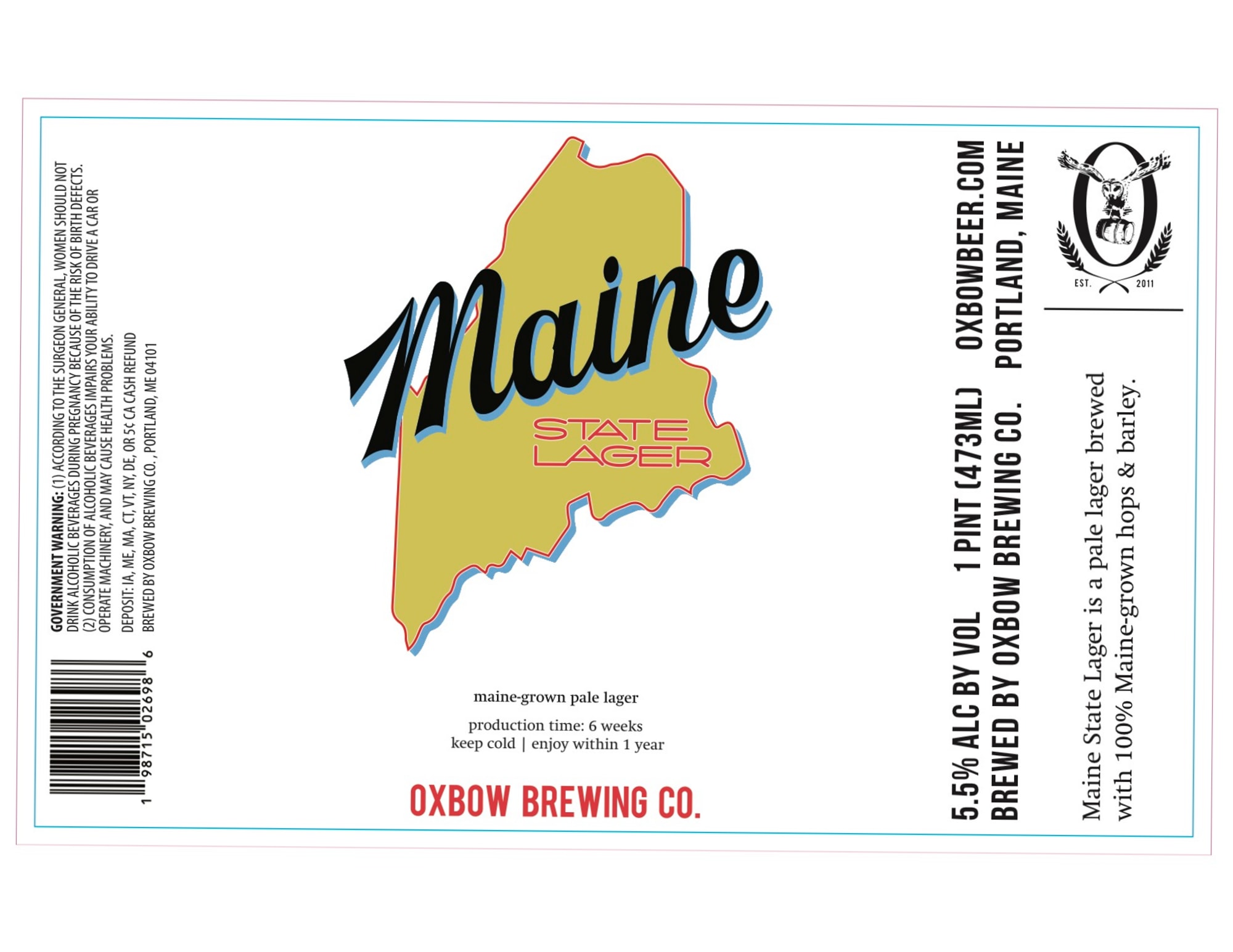 Maine State Lager by Oxbow Brewing Co. - beer label