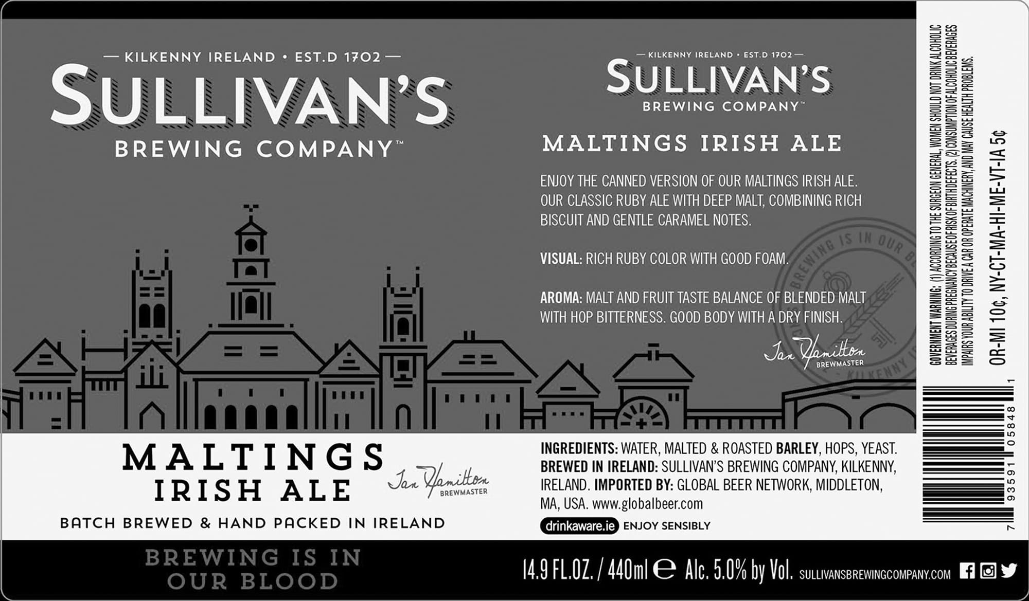 Maltings Irish Ale by Sullivan’s Brewing Company - beer label