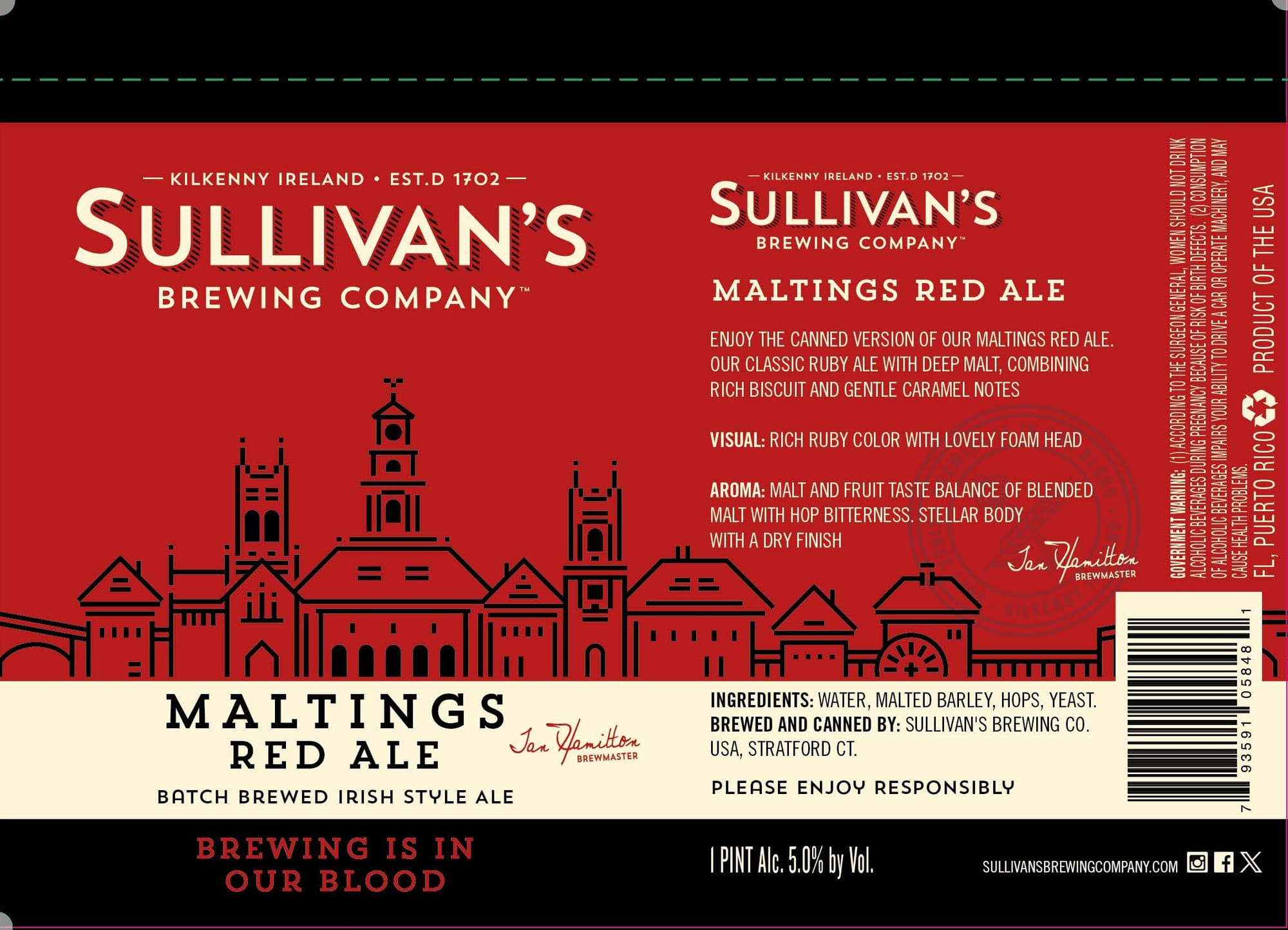 Maltings Red Ale by Sullivan’s Brewing Company - beer label