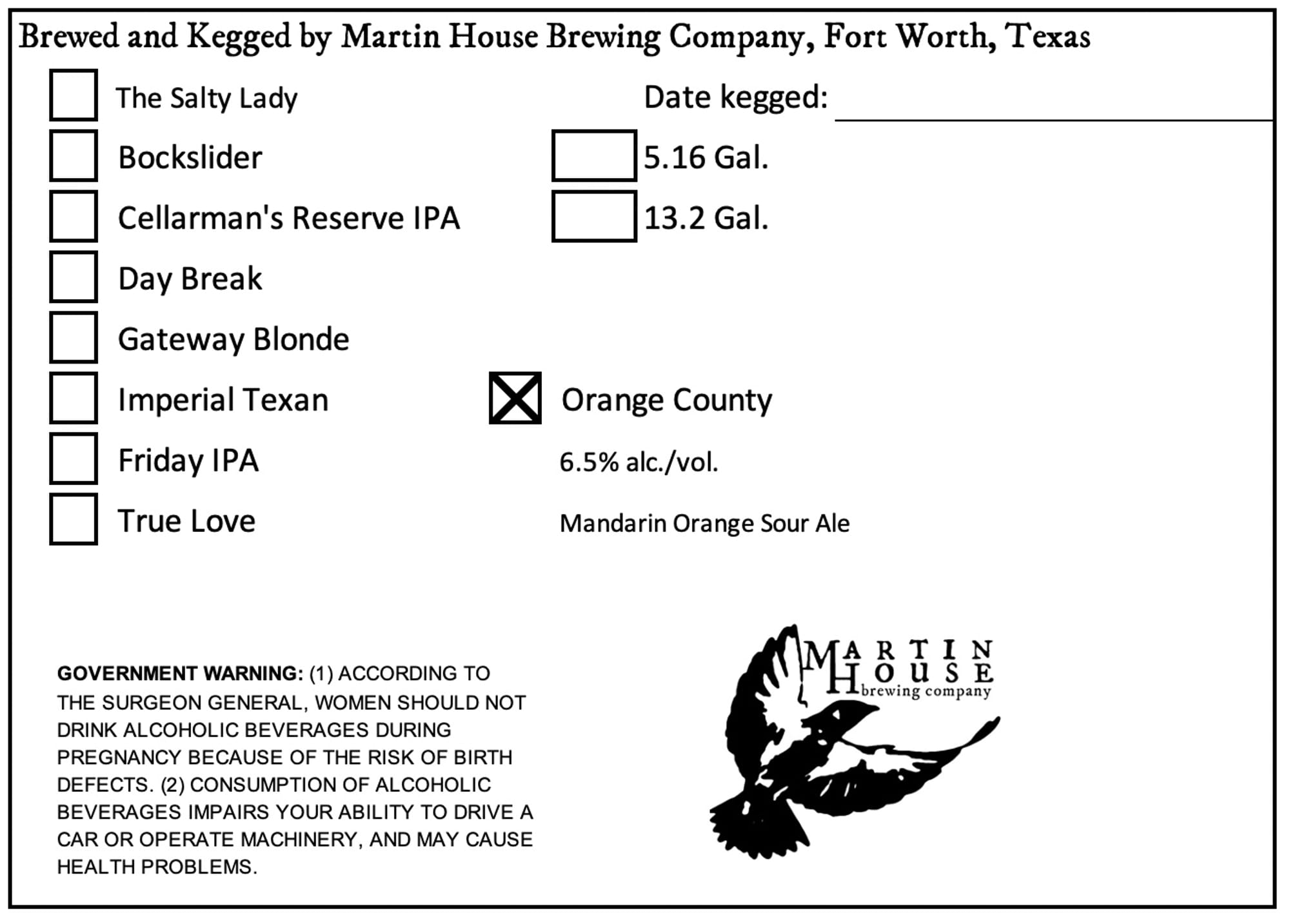 Orange County by Martin House Brewing Company - beer label