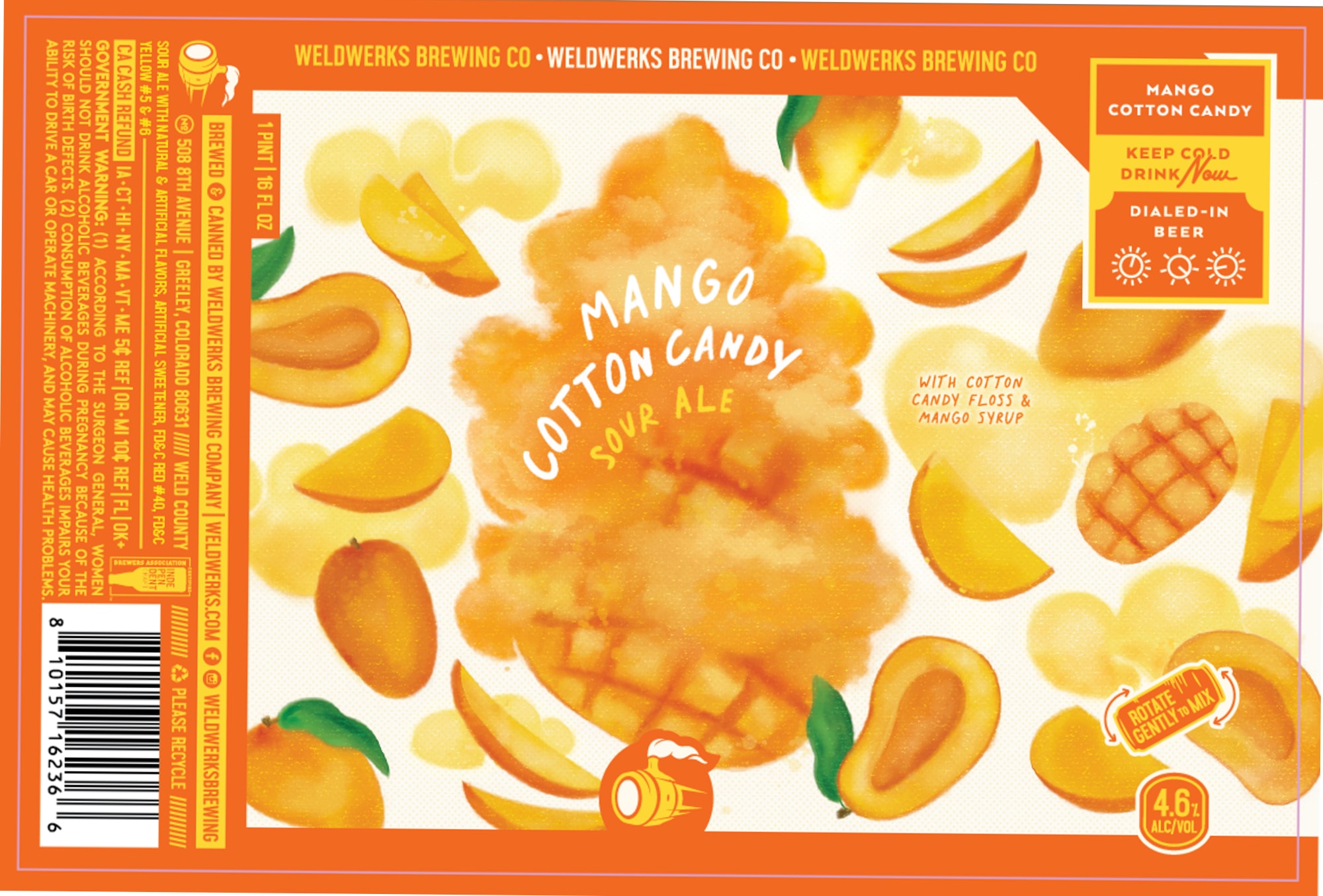 Mango Cotton Candy Sour Ale by WeldWerks Brewing Co. - beer label