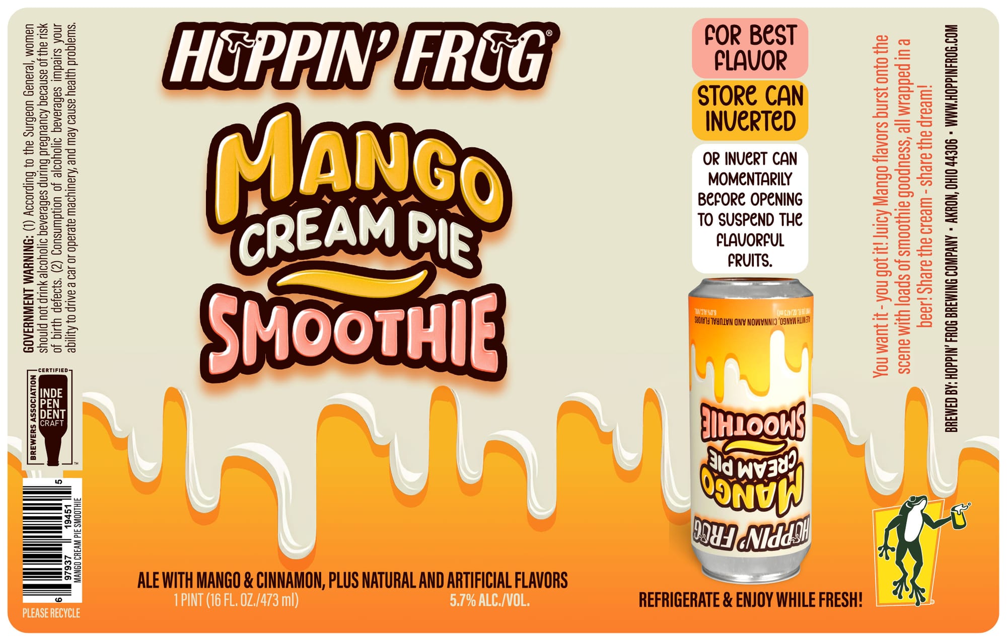 Mango Cream Pie Smoothie by Hoppin’ Frog Brewing Company - beer label