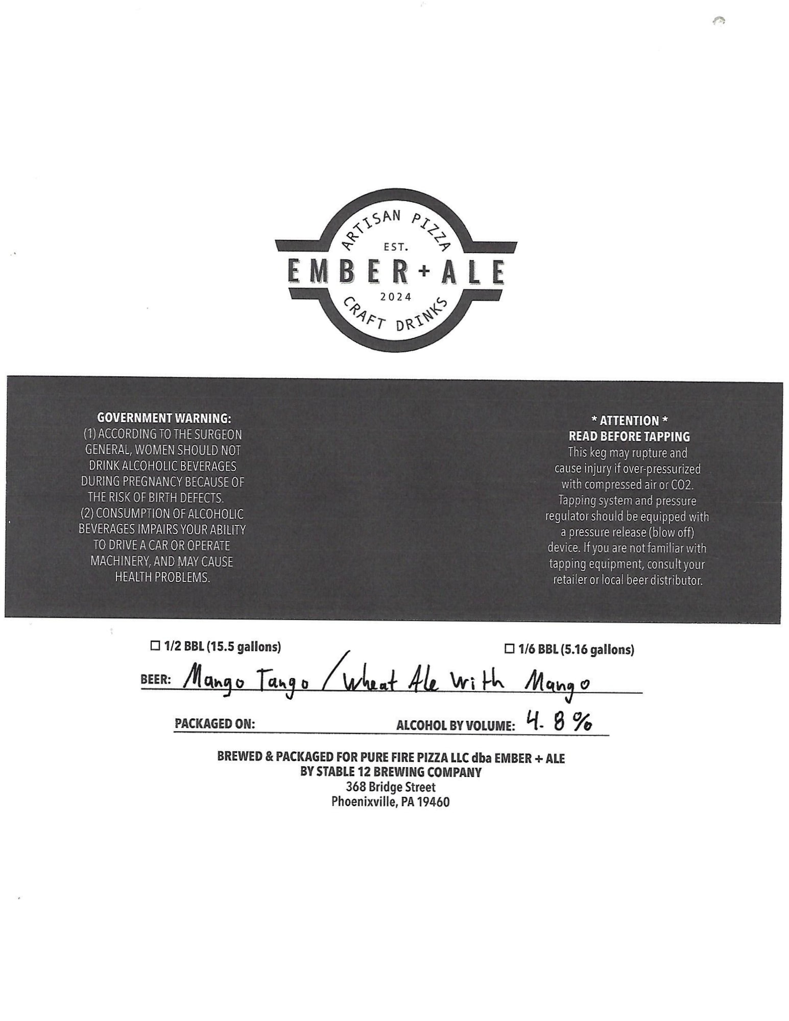 Mango Tango by Ember + Ale - beer label