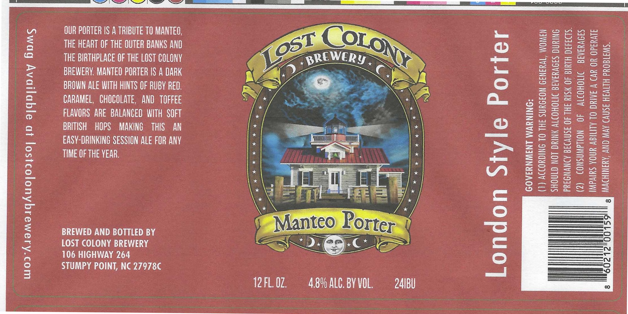 Manteo Porter by Lost Colony Brewery - beer label