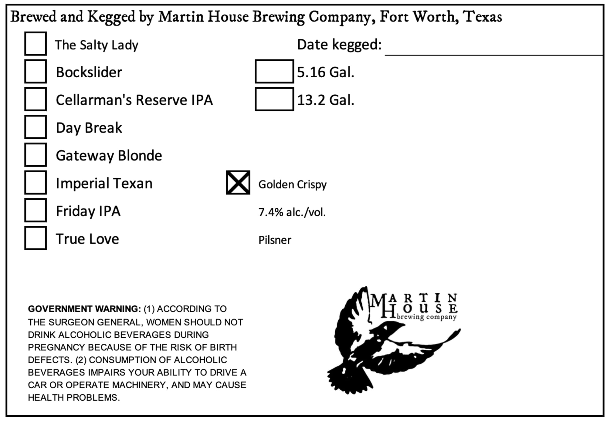 Golden Crispy by Martin House Brewing Company - beer label