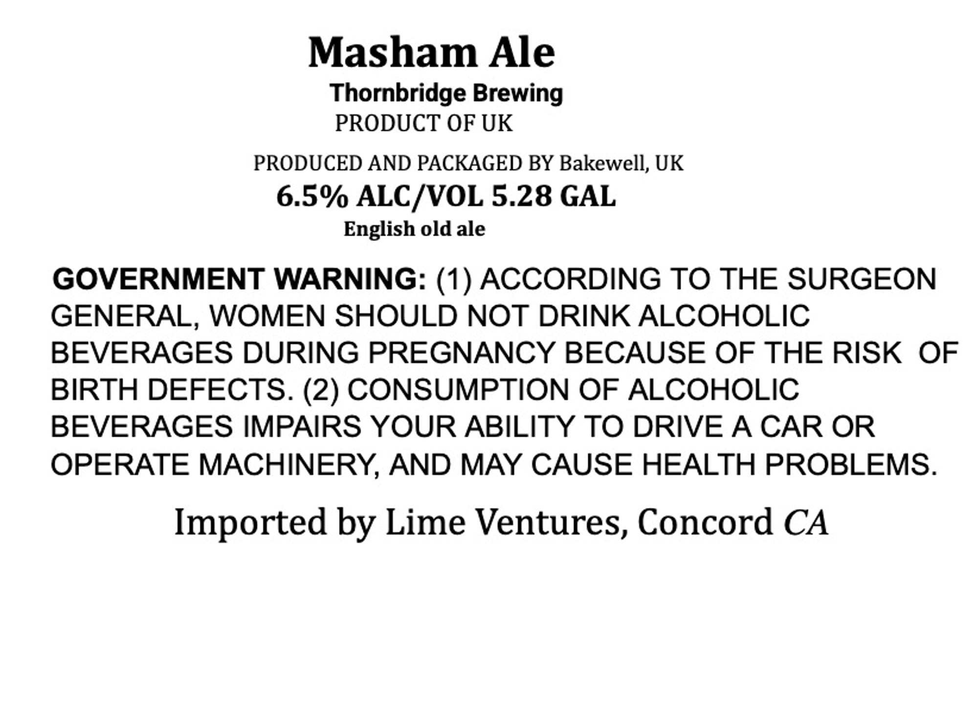 Masham Ale by Thornbridge Brewing - beer label