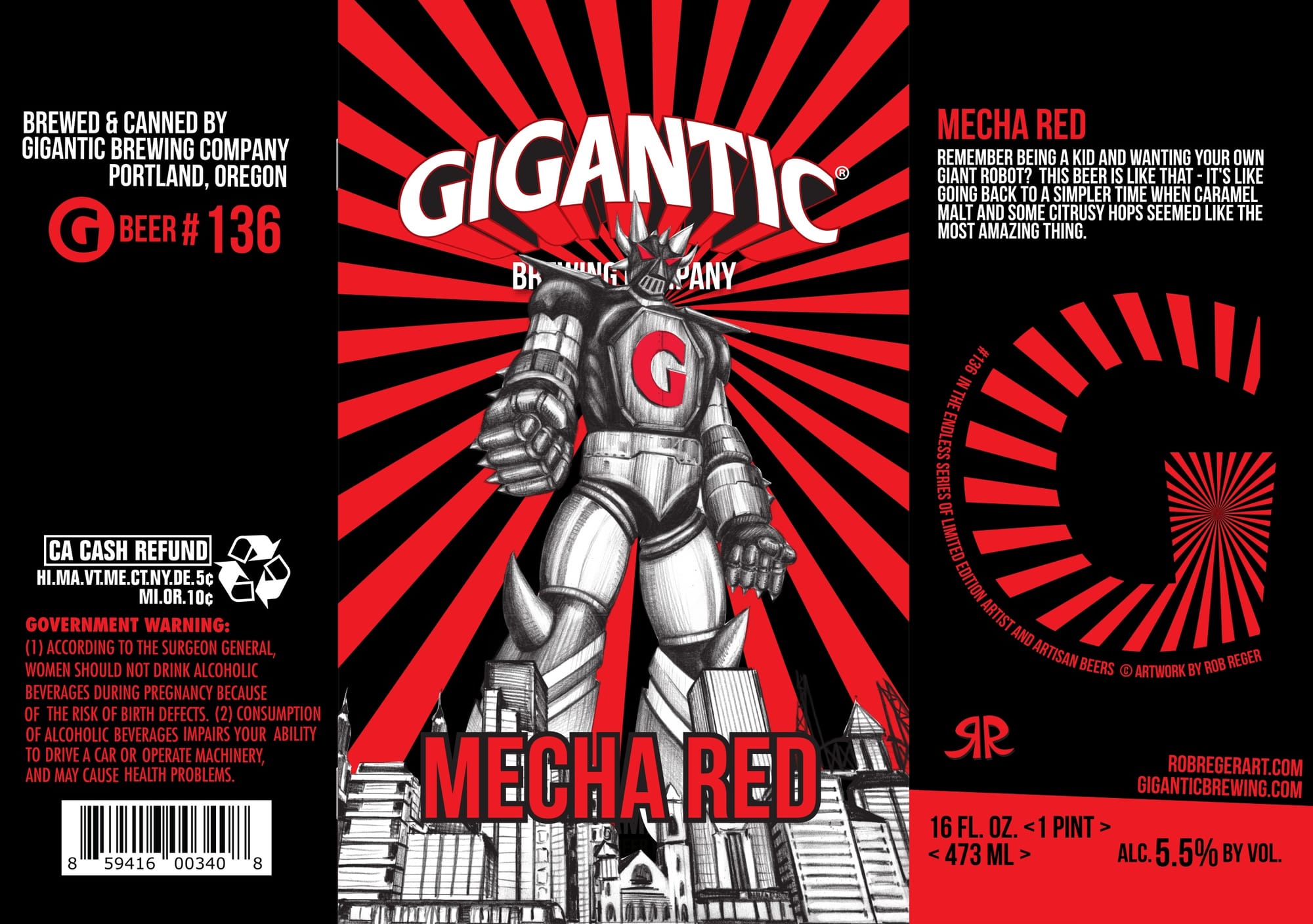 Mecha Red by Gigantic Brewing Company - beer label