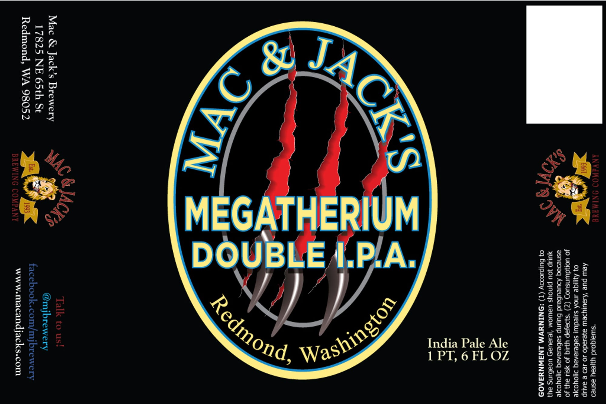 Megatherium Double I.P.A. by Mac & Jack's Brewery - beer label