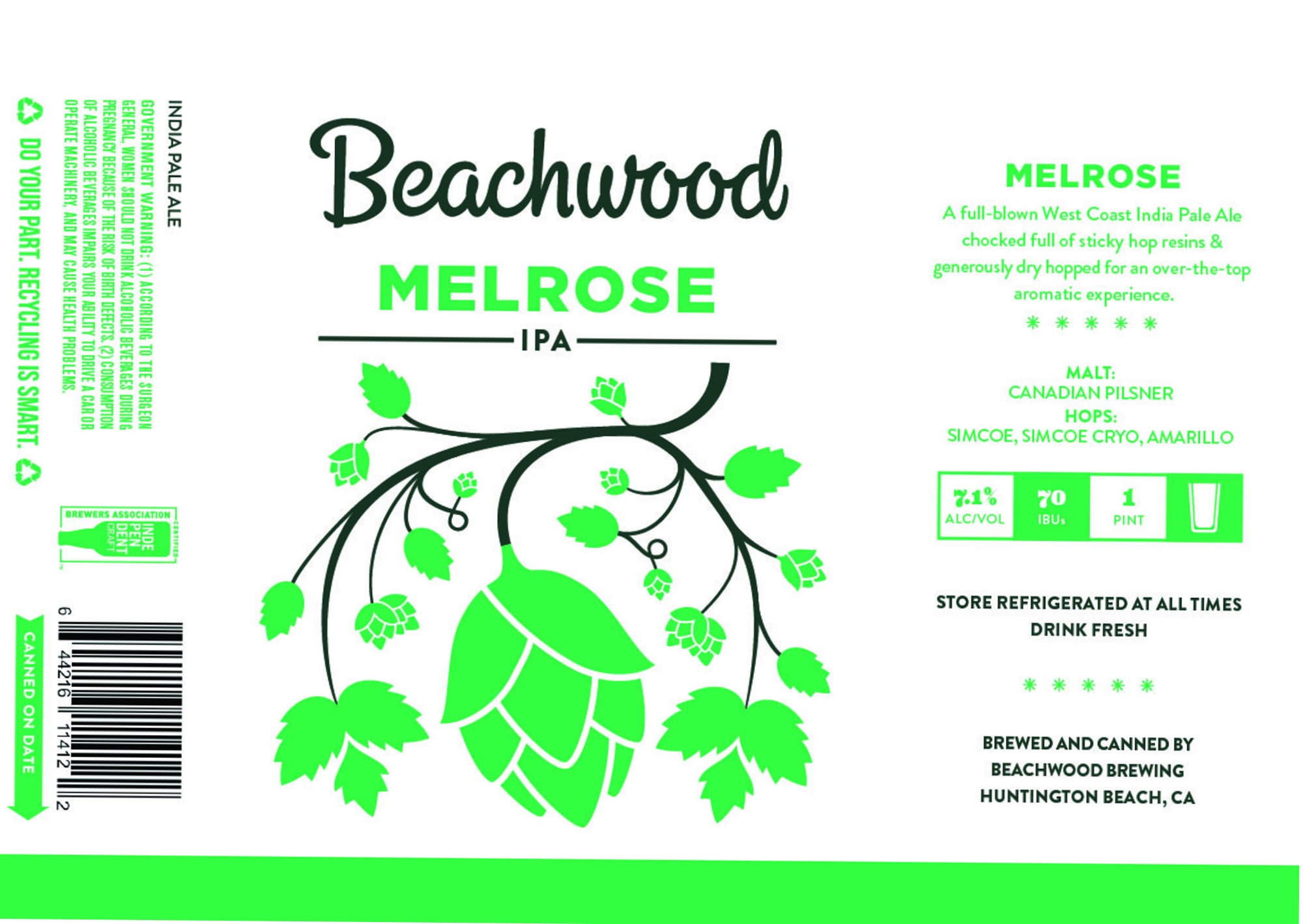 Melrose IPA by Beachwood Brewing - beer label