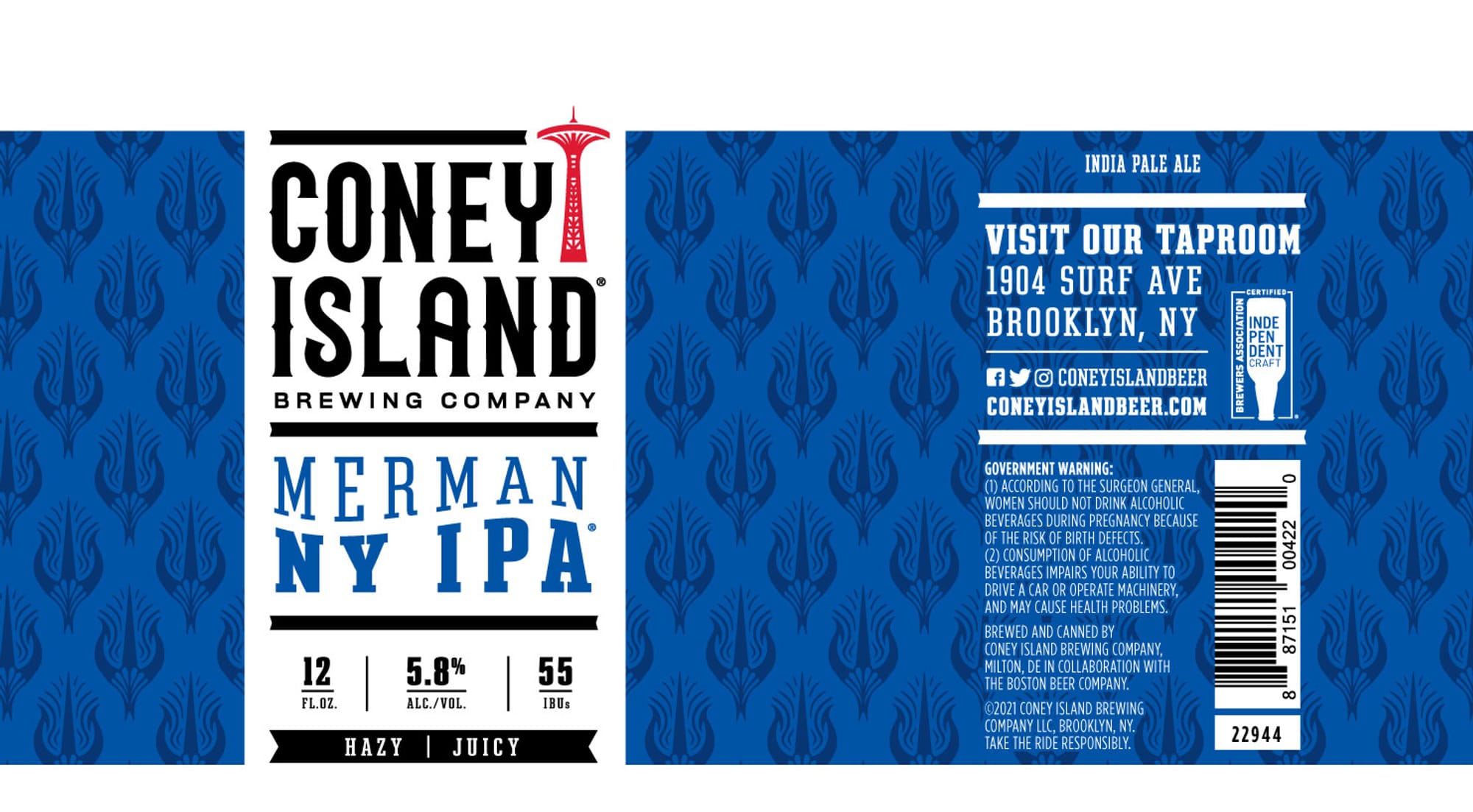 MerMan NY IPA by Coney Island Brewing Company - beer label