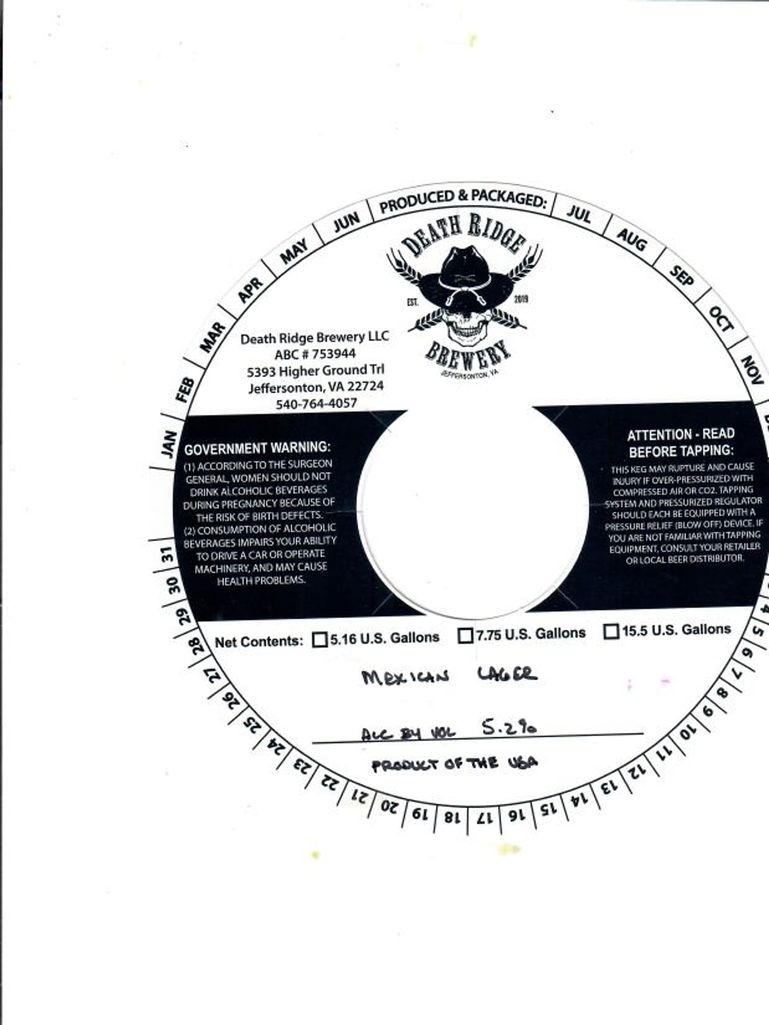 Mexican Lager by Death Ridge Brewery - beer label