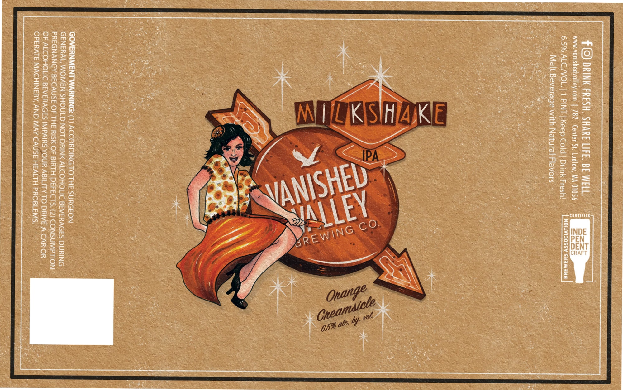Milkshake IPA - Orange Creamsicle by Vanished Valley Brewing Co. - beer label