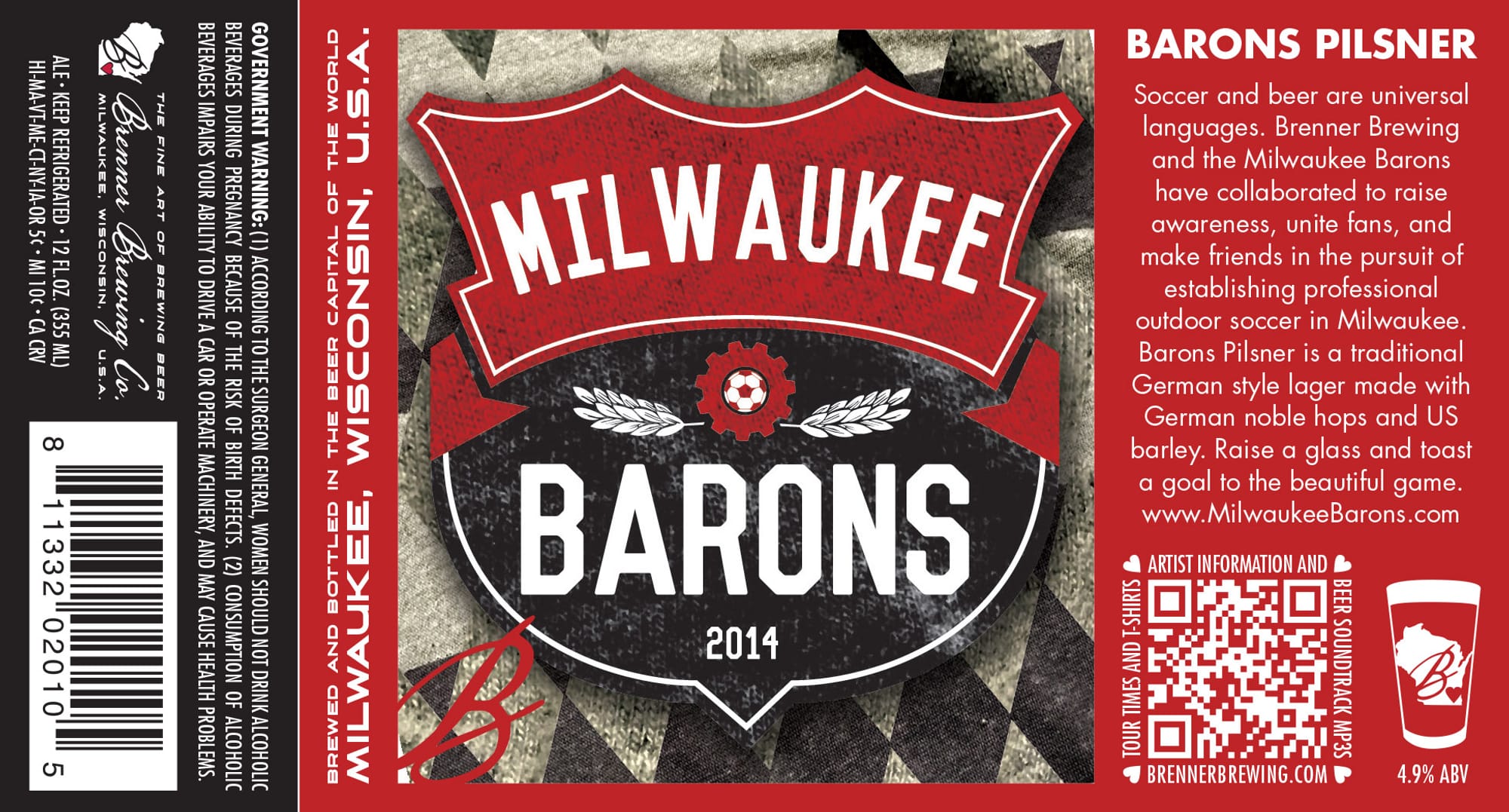 Milwaukee Barons Pilsner by Brenner Brewing Co. - beer label