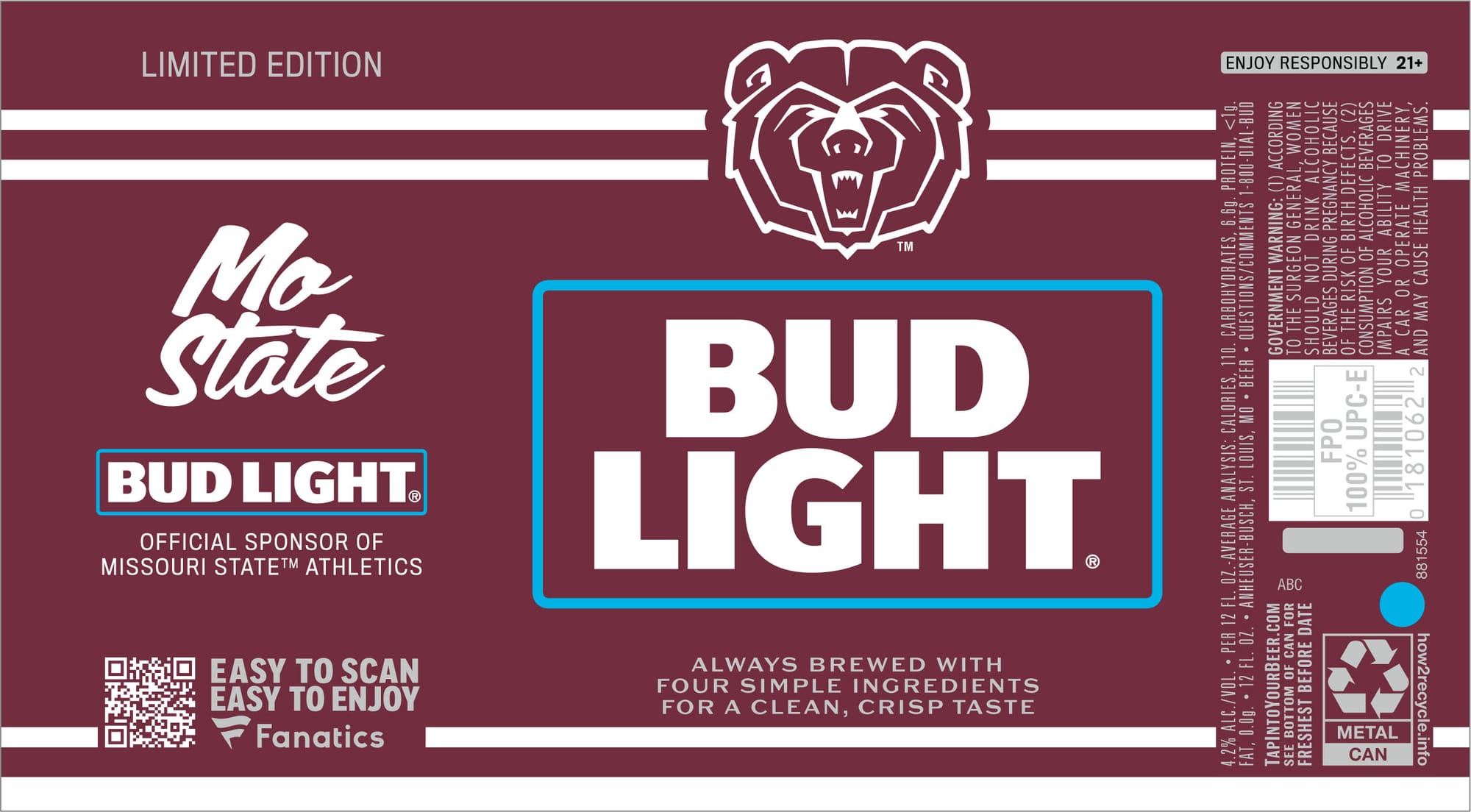 Mo State Bud Light by Anheuser-Busch - beer label