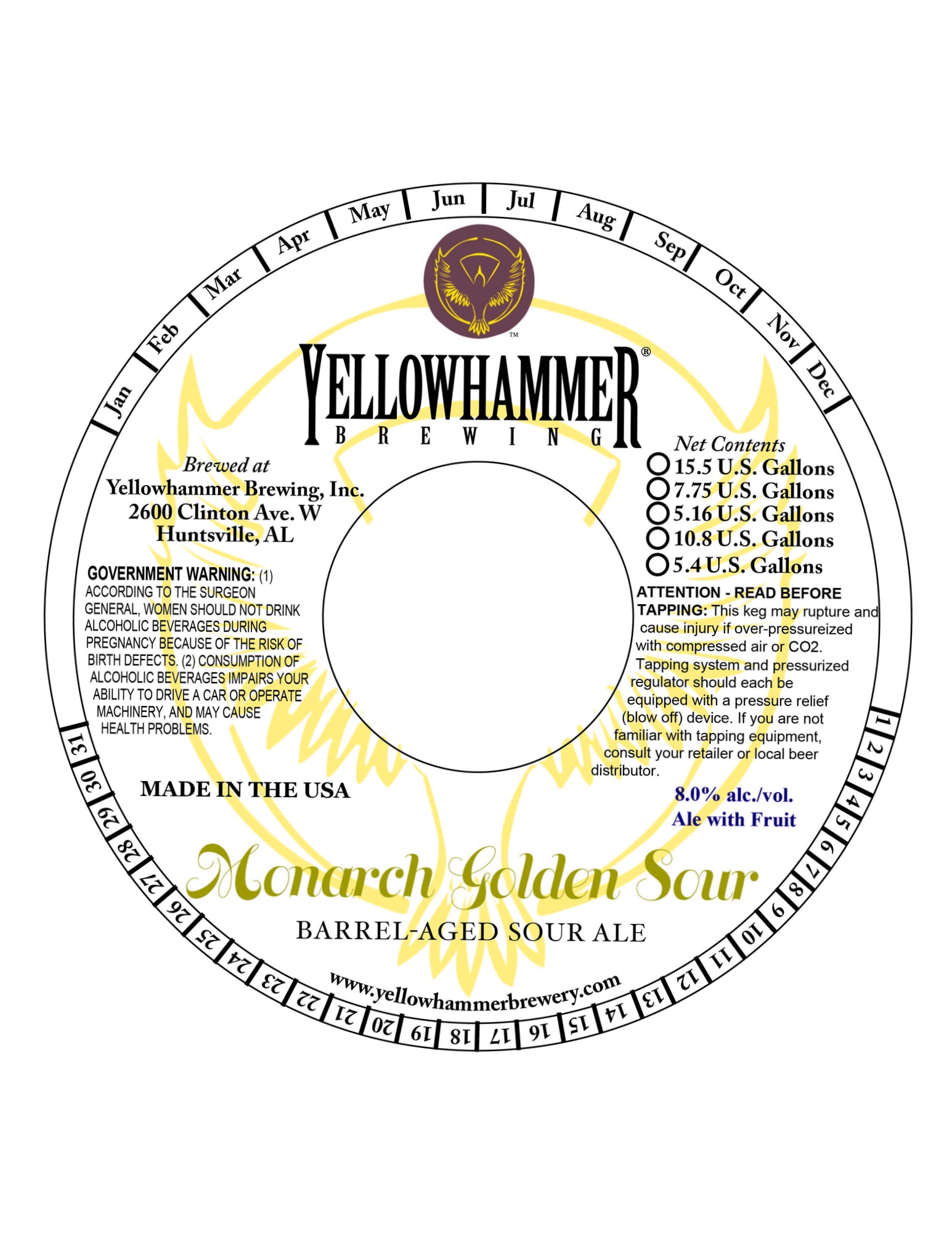 Monarch Golden Sour by Yellowhammer Brewing - beer label