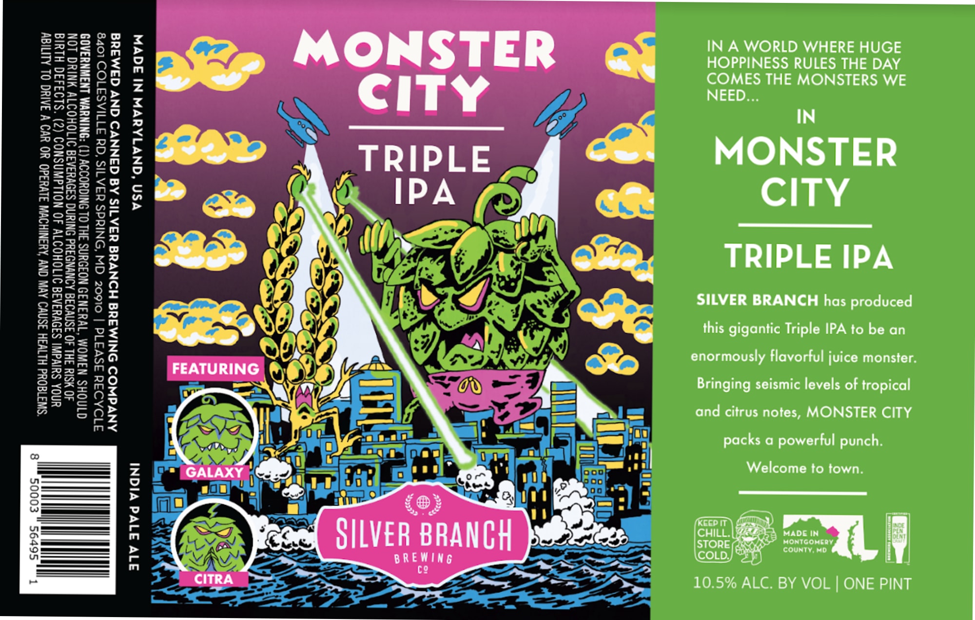 Monster City Triple IPA by Silver Branch Brewing - beer label