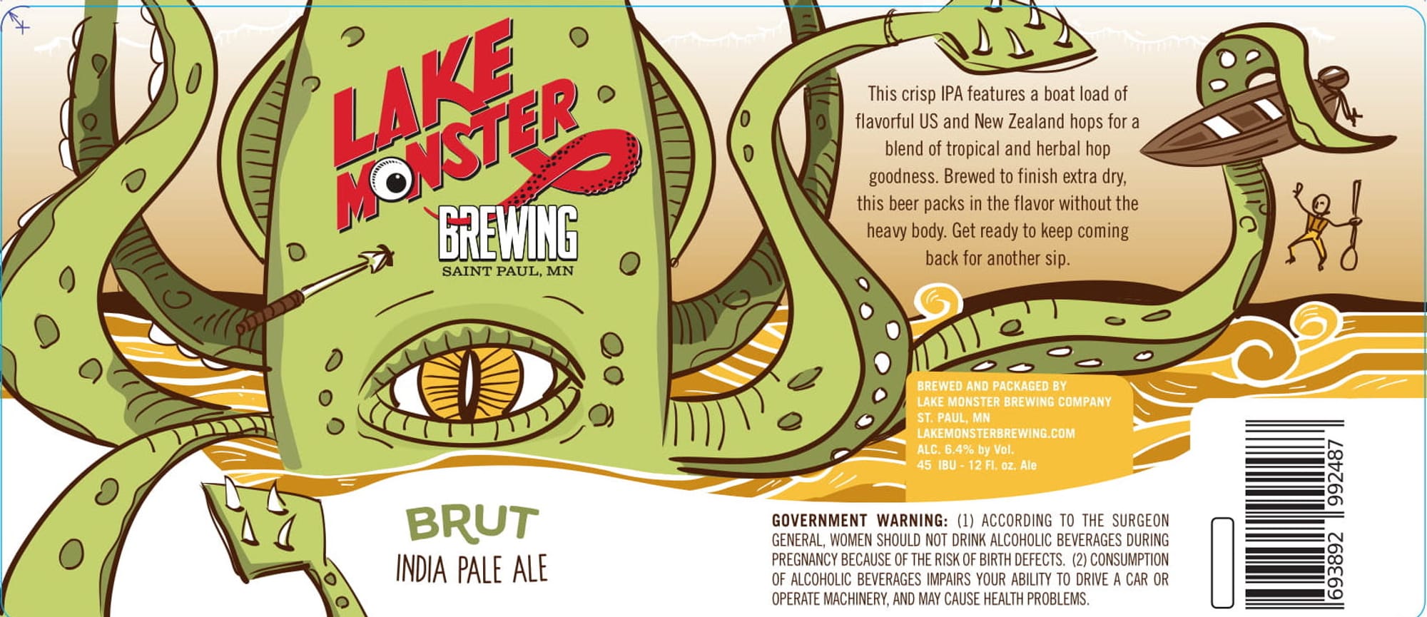 Brut IPA by Lake Monster Brewing - beer label