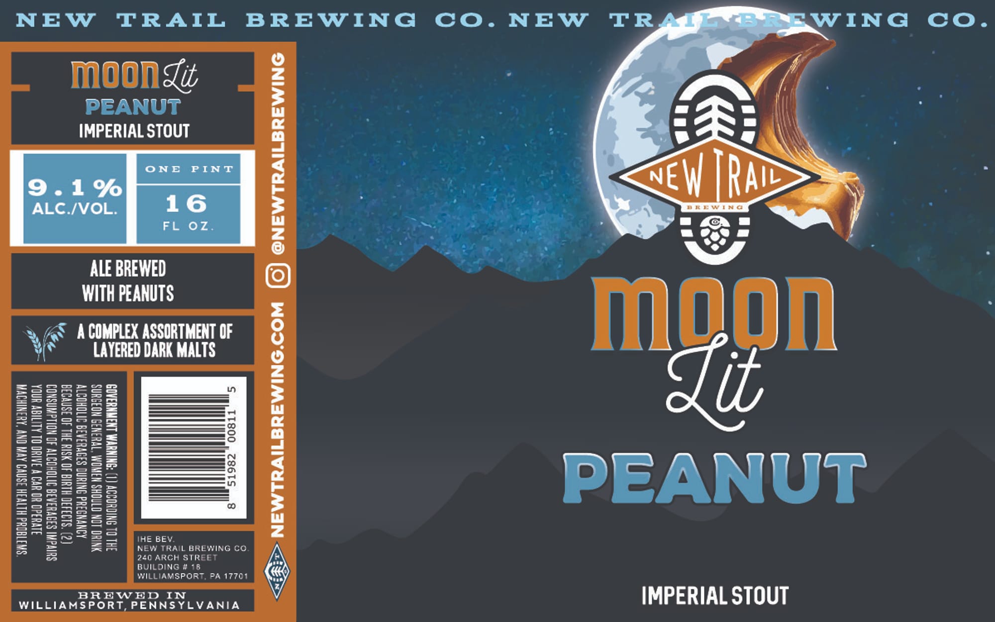 Moon Lit Peanut by New Trail Brewing - beer label