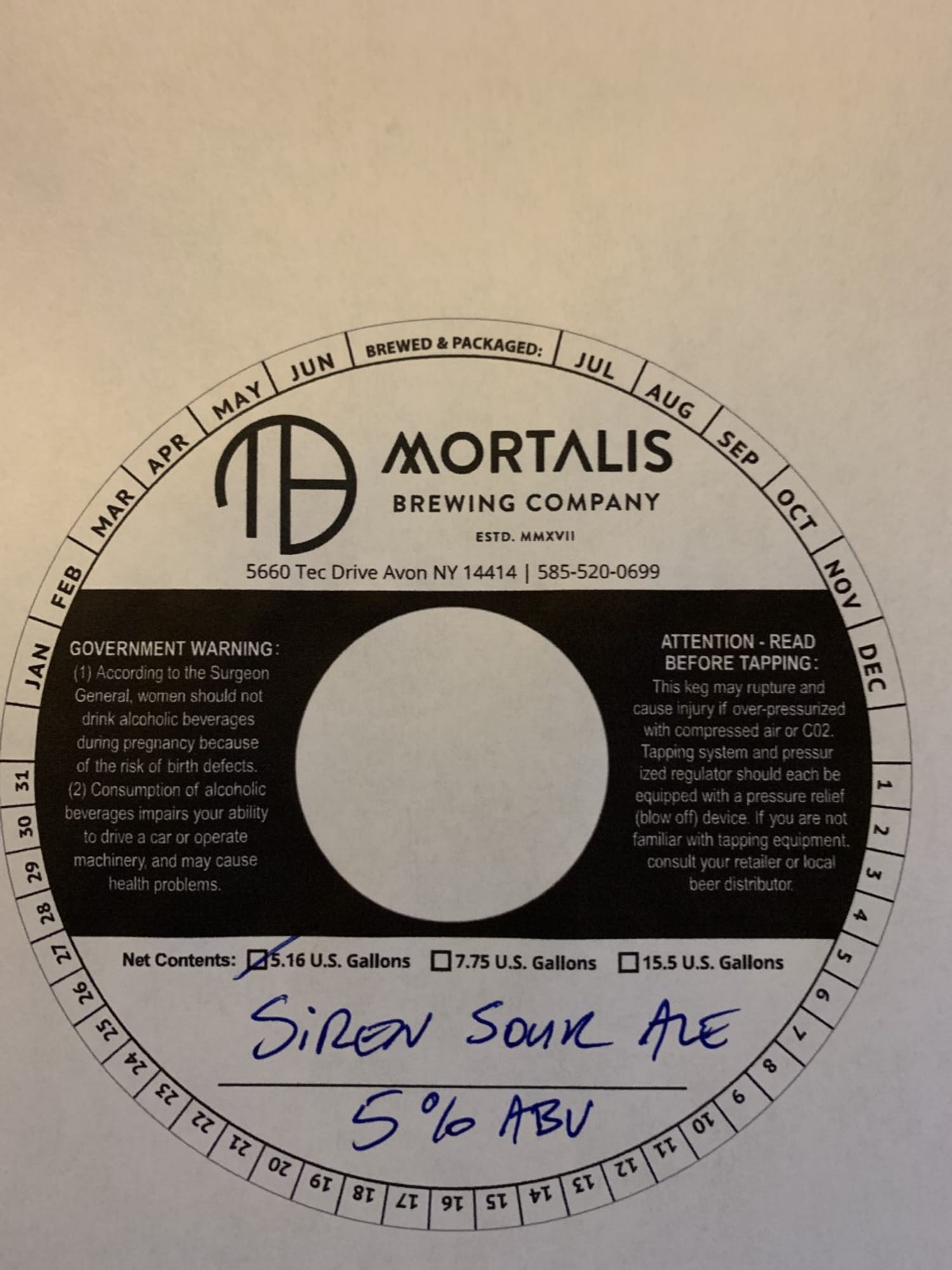 Siren Sour Ale by Mortalis Brewing Company - beer label