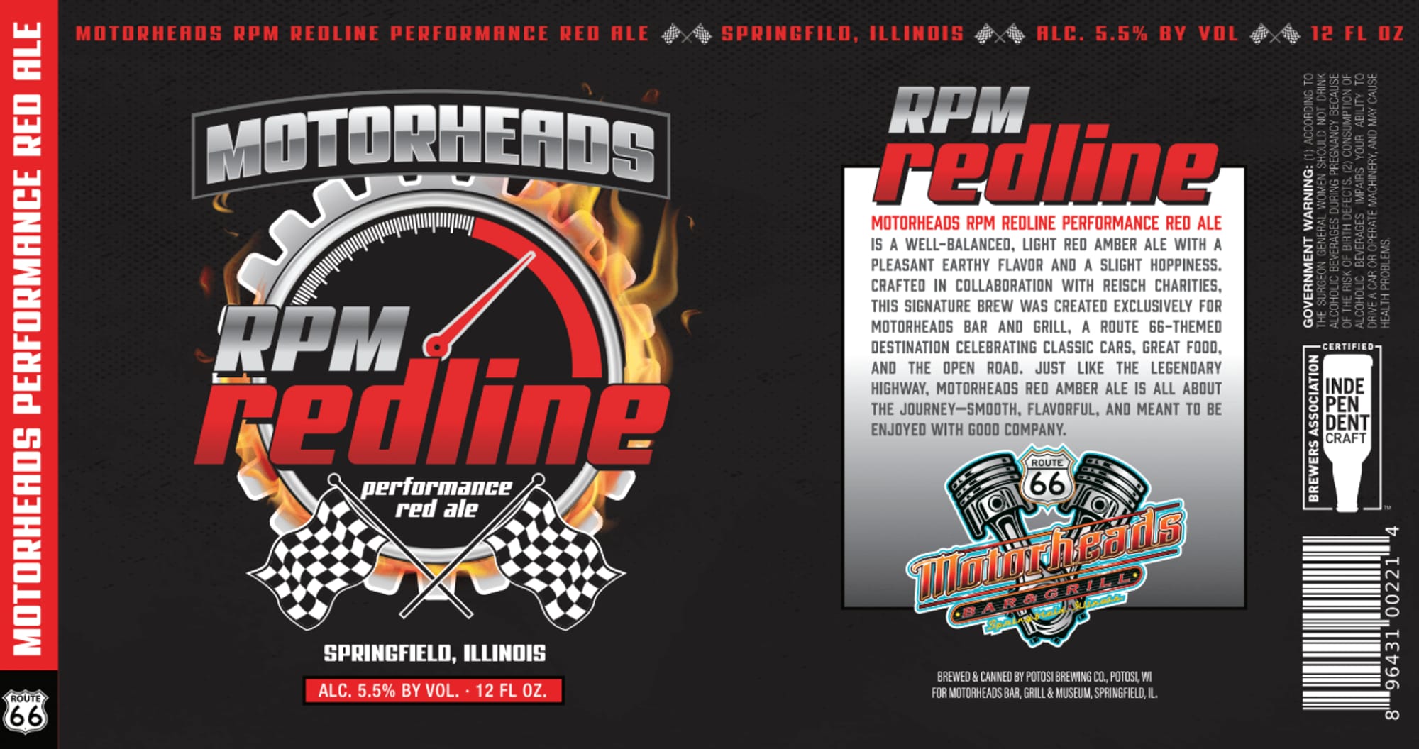 Motorheads RPM Redline Performance Red Ale by Potosi Brewing Co. - beer label