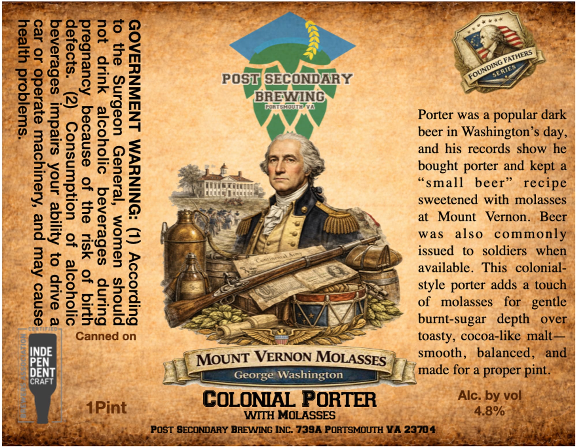 Mount Vernon Molasses by Post Secondary Brewing - beer label