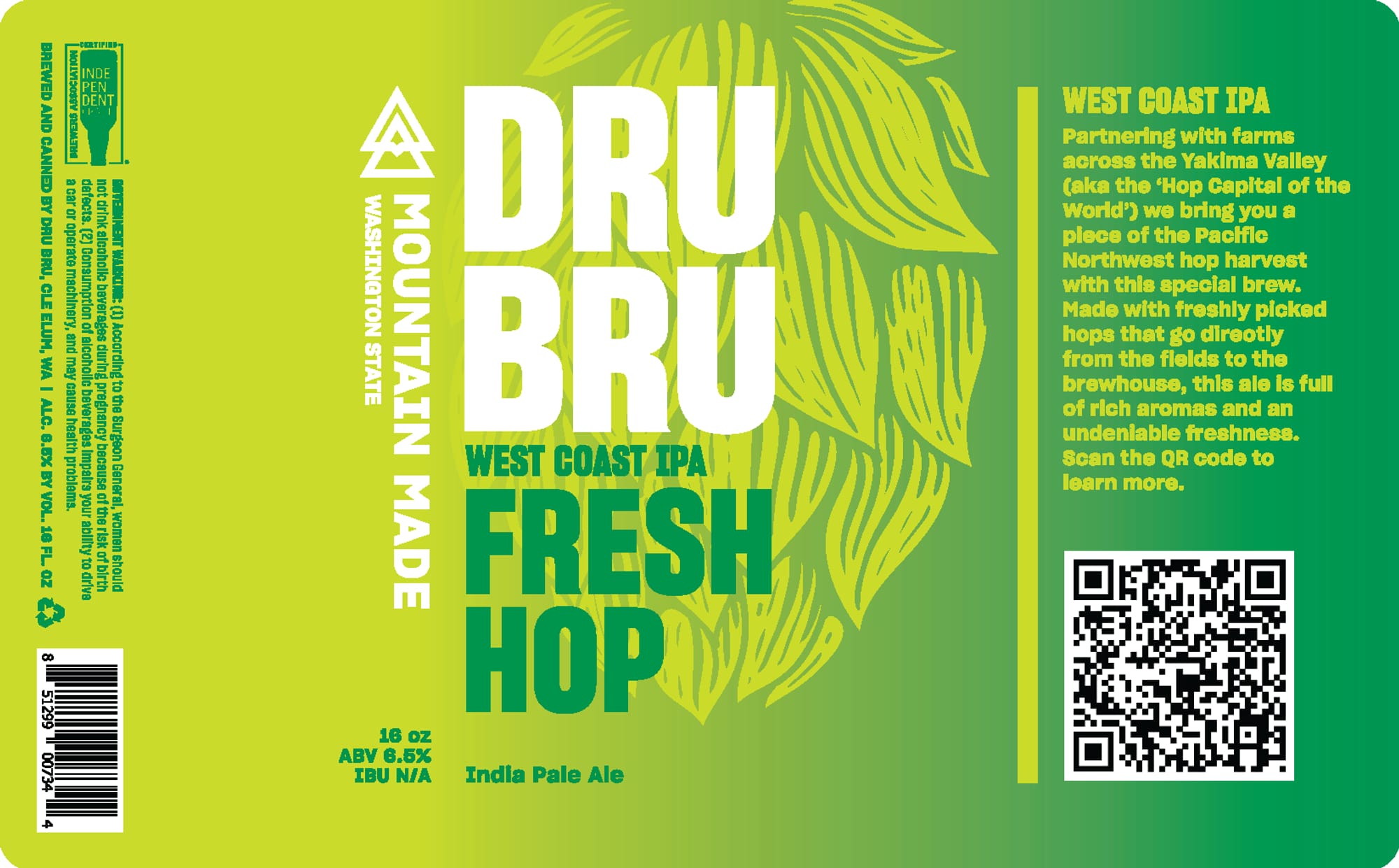 Mountain State Fresh Hop by Dru Bru - beer label