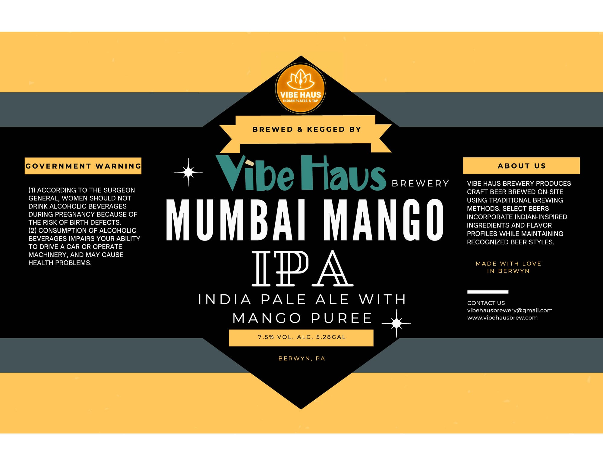 Mumbai Mango IPA by Vibe Haus Brewery - beer label