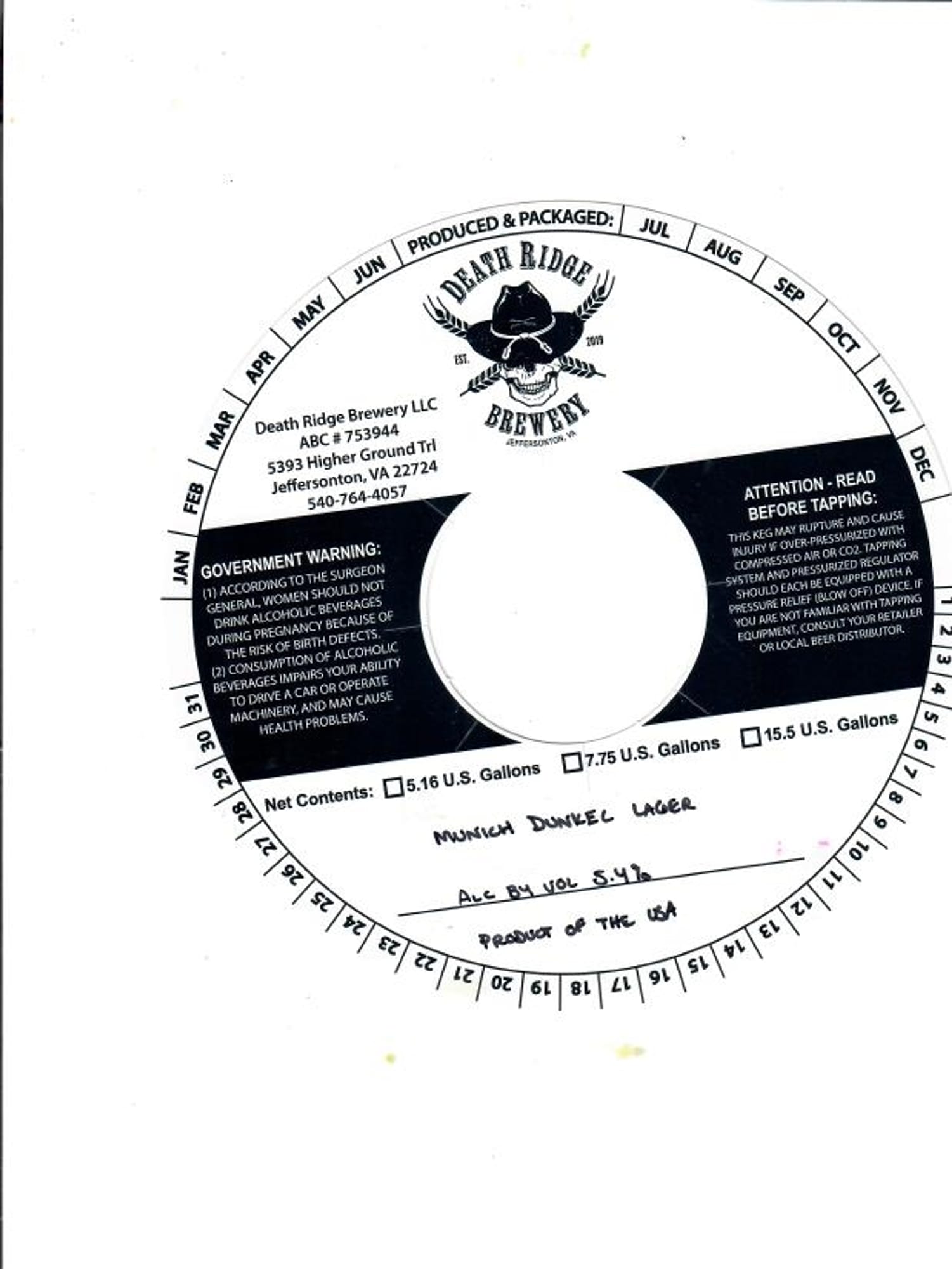 Munich Dunkel Lager by Death Ridge Brewery - beer label