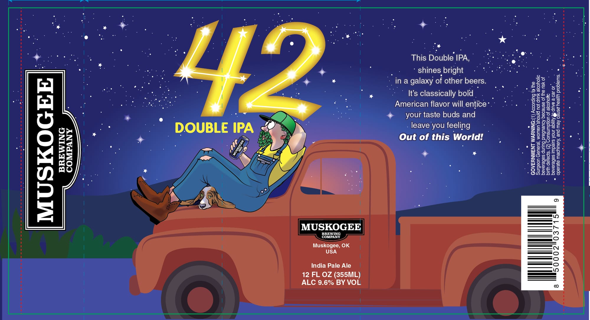42 Double IPA by Muskogee Brewing Company - beer label