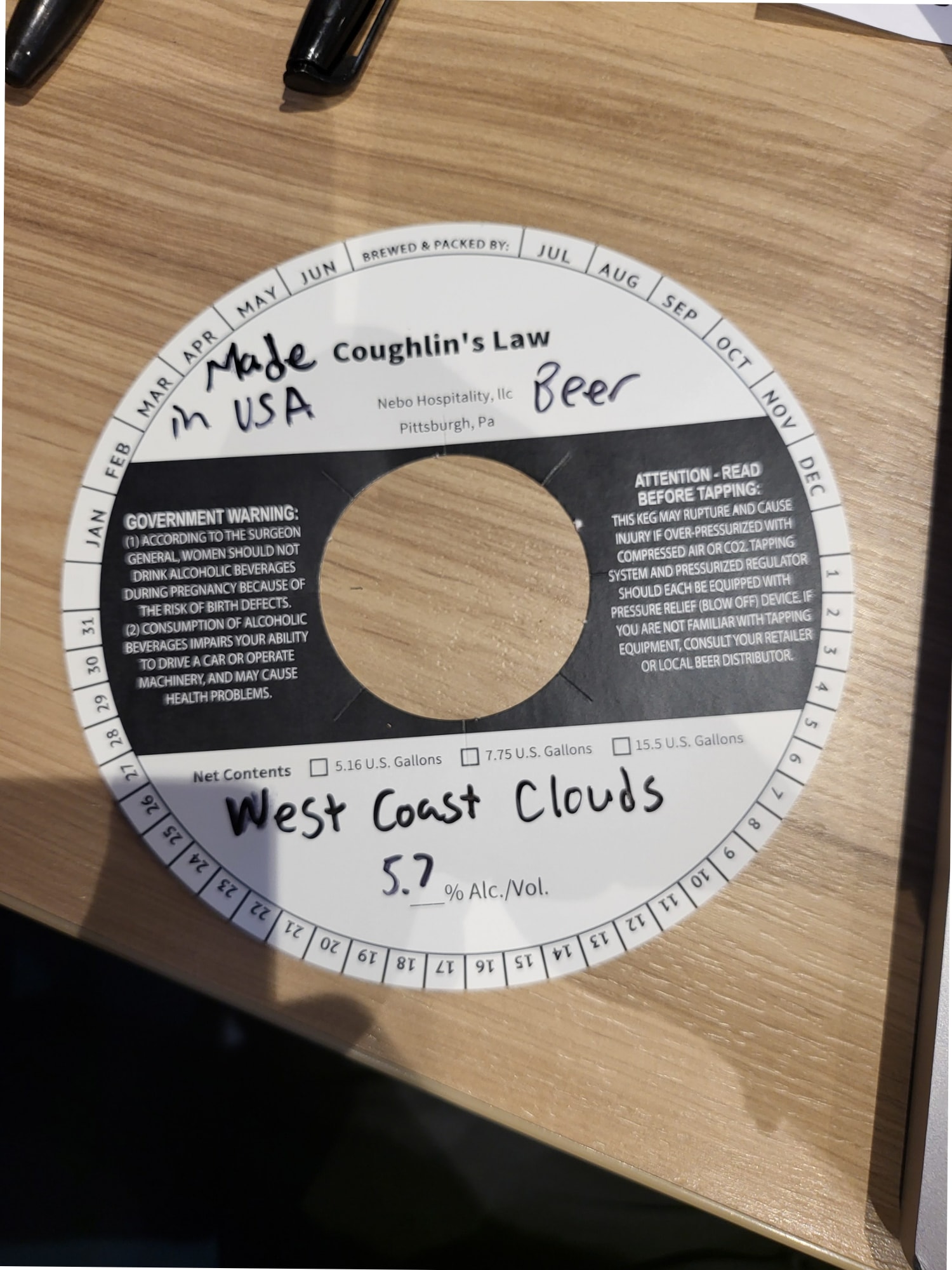 West Coast Clouds by Nebo Hospitality - beer label