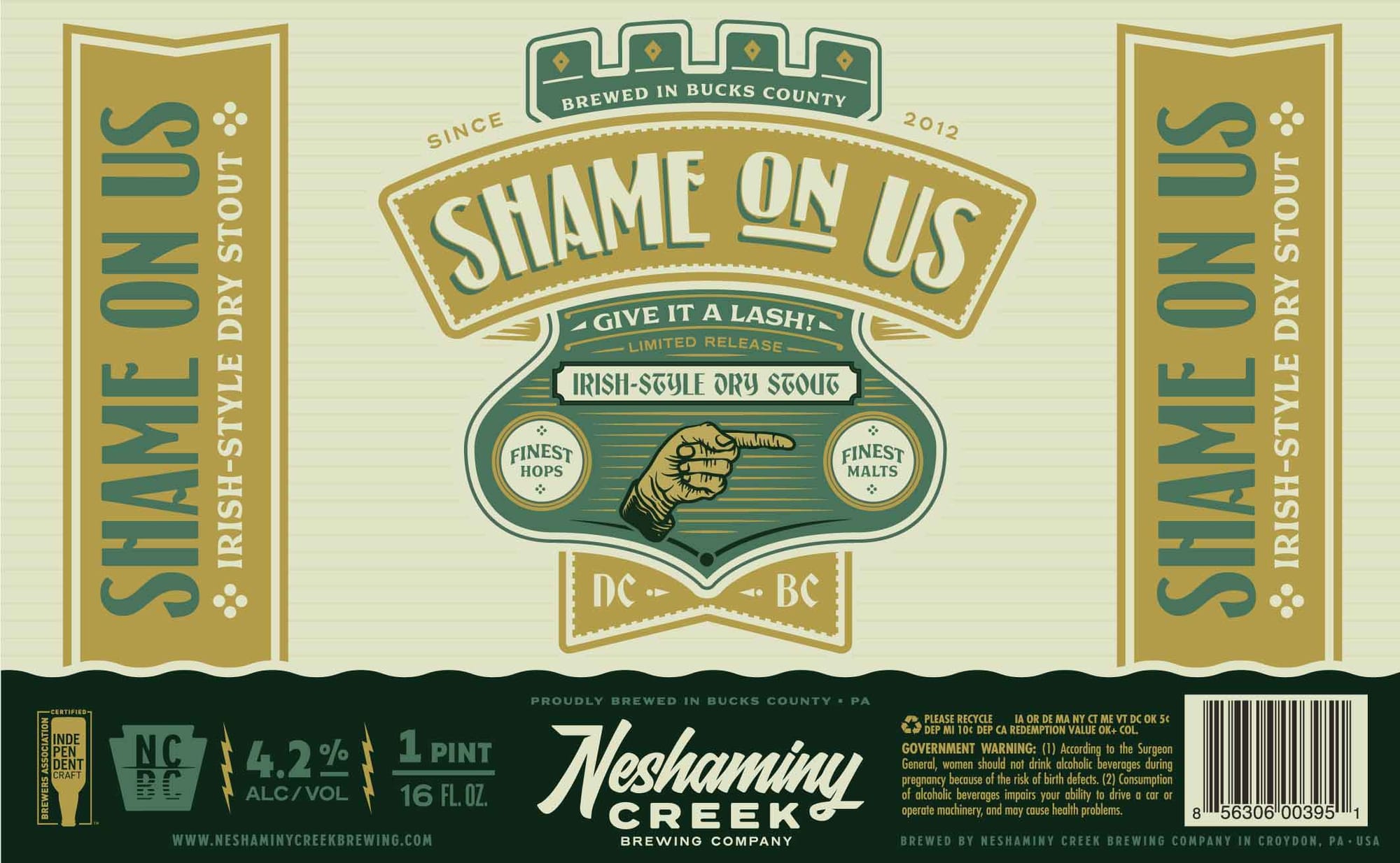 Shame On Us by Neshaminy Creek Brewing Company - beer label
