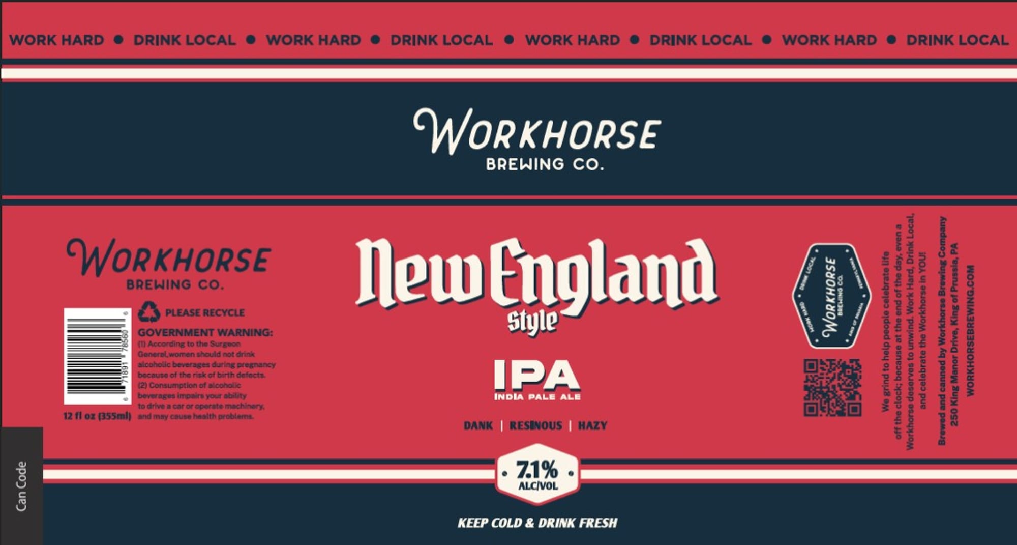 New England Style IPA by Workhorse Brewing Co. - beer label