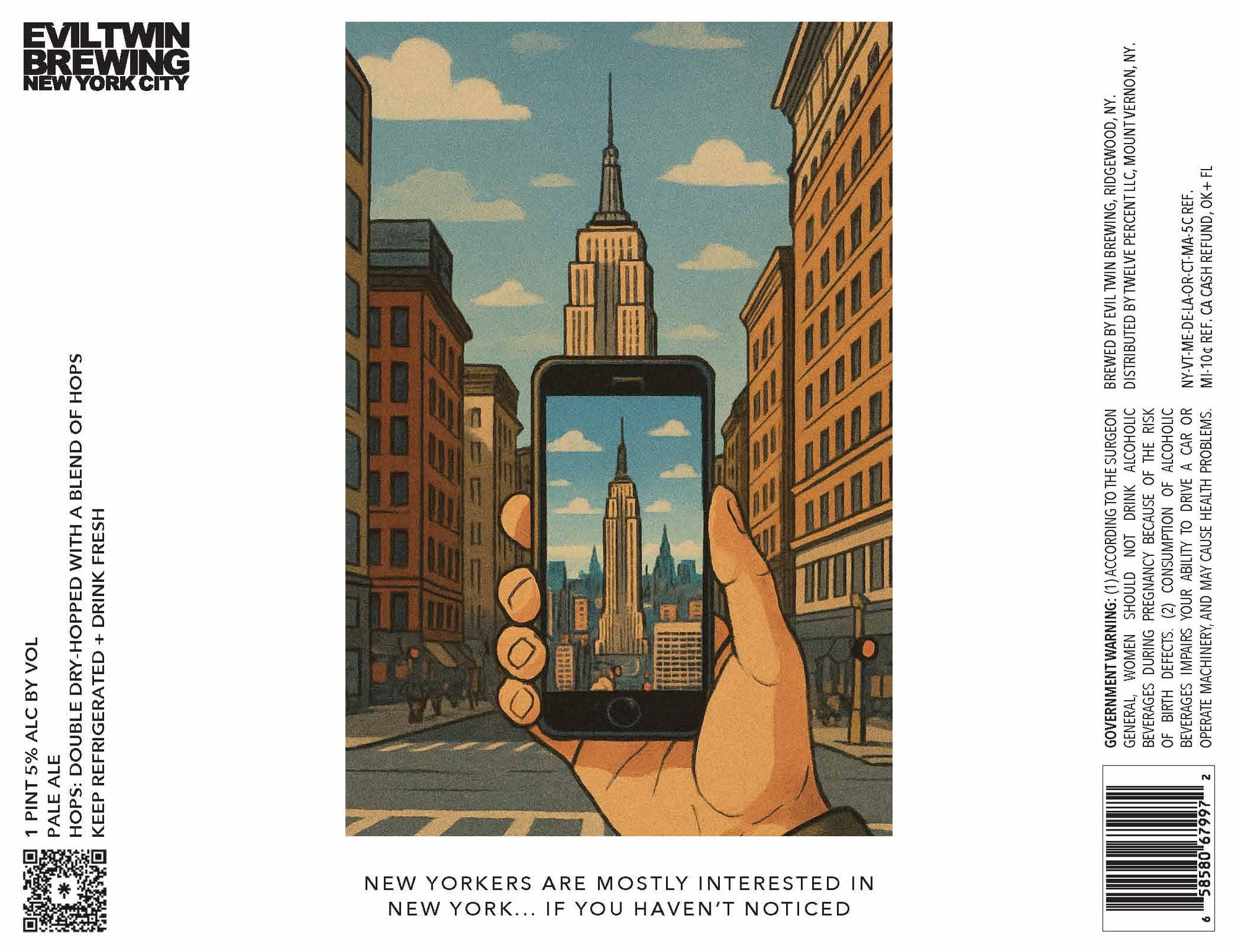 New Yorkers Are Mostly Interested in New York by Evil Twin Brewing - beer label
