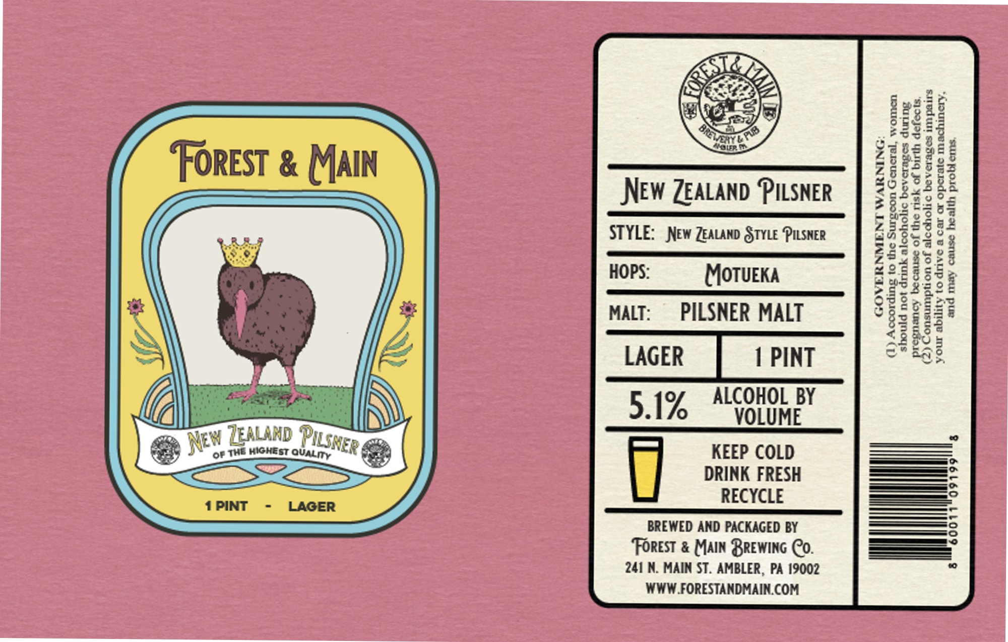 New Zealand Pilsner by Forest & Main Brewing - beer label