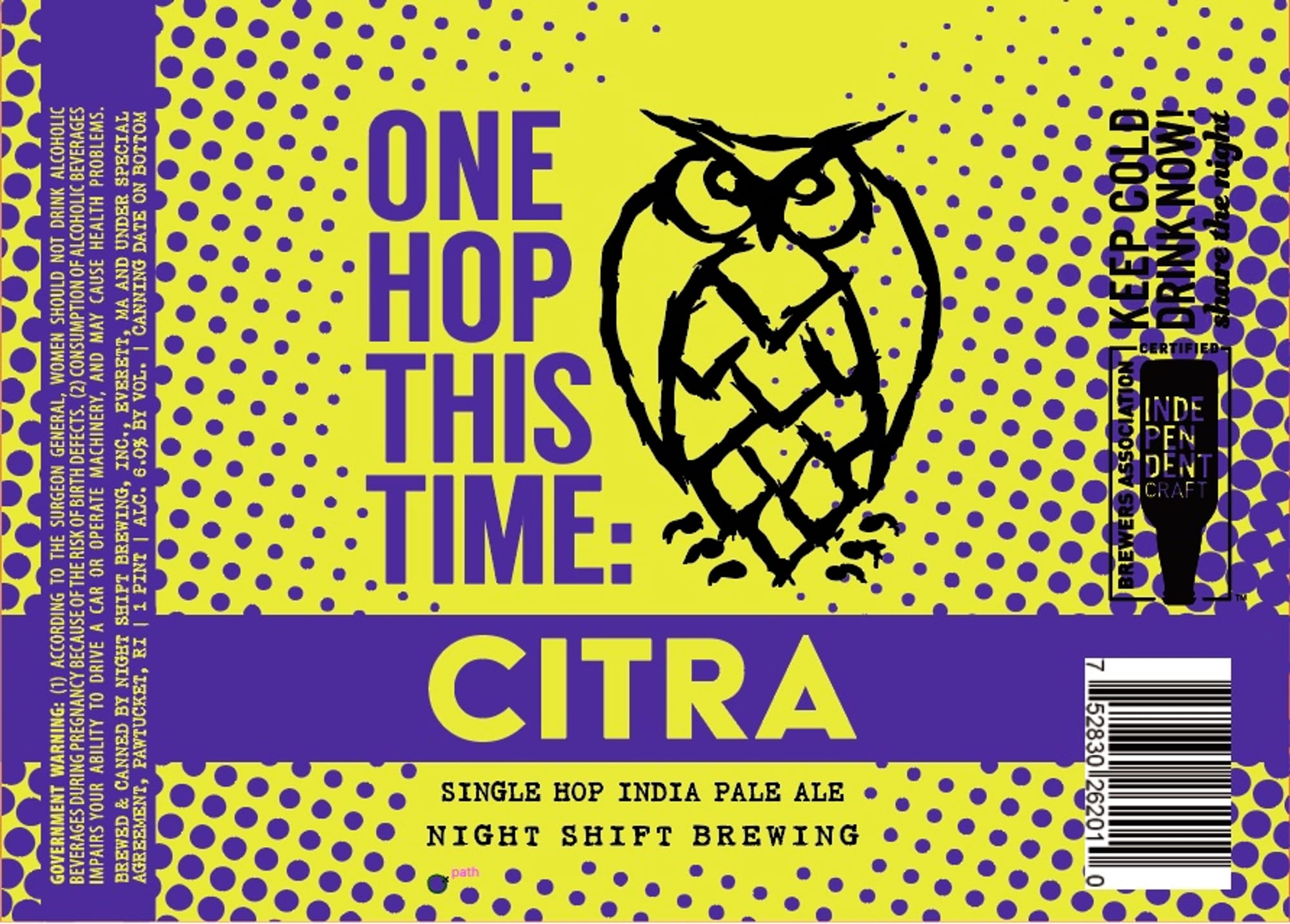 One Hop This Time: Citra by Night Shift Brewing - beer label