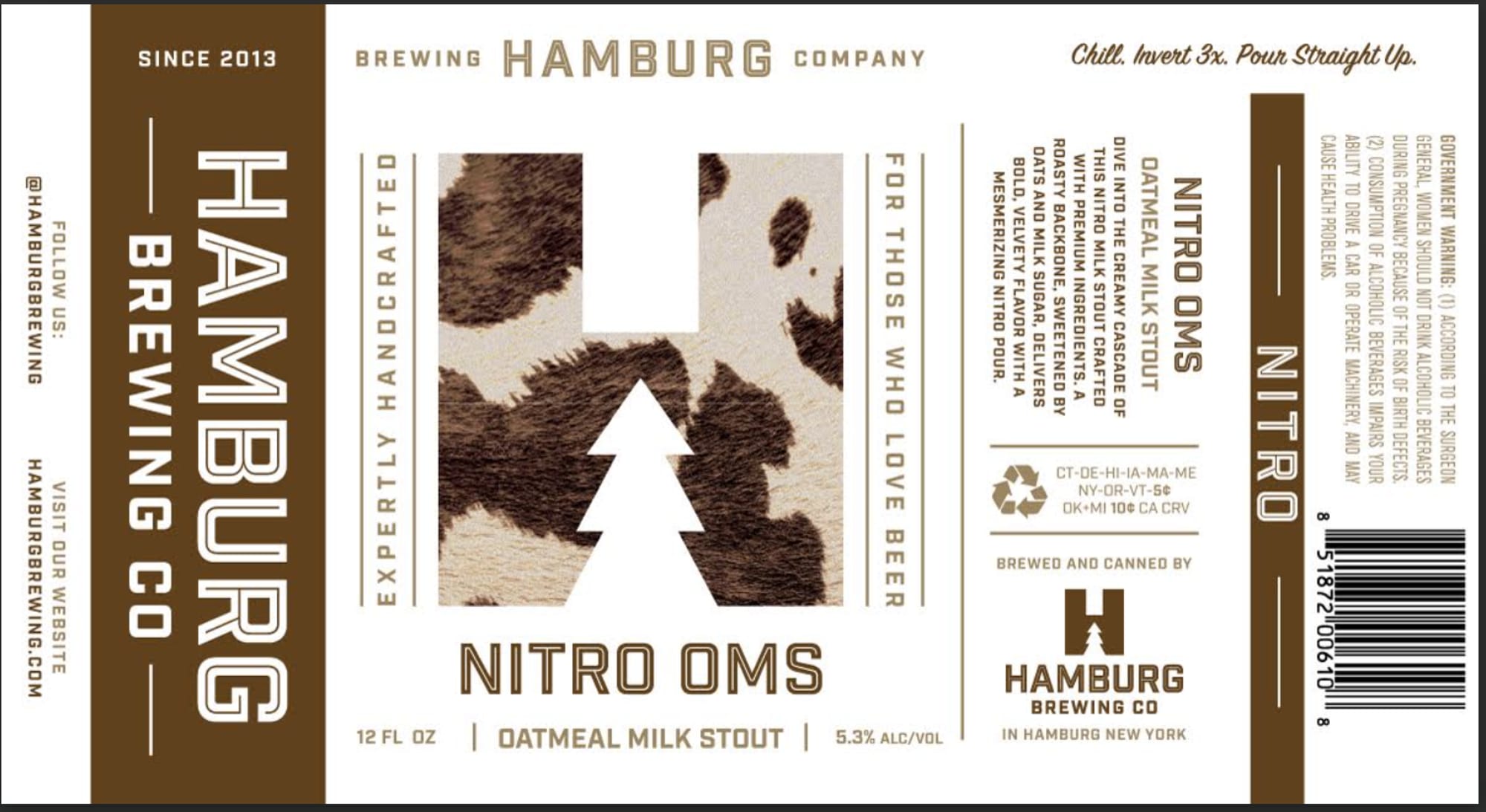 Nitro Oatmeal Milk Stout by Hamburg Brewing Company - beer label