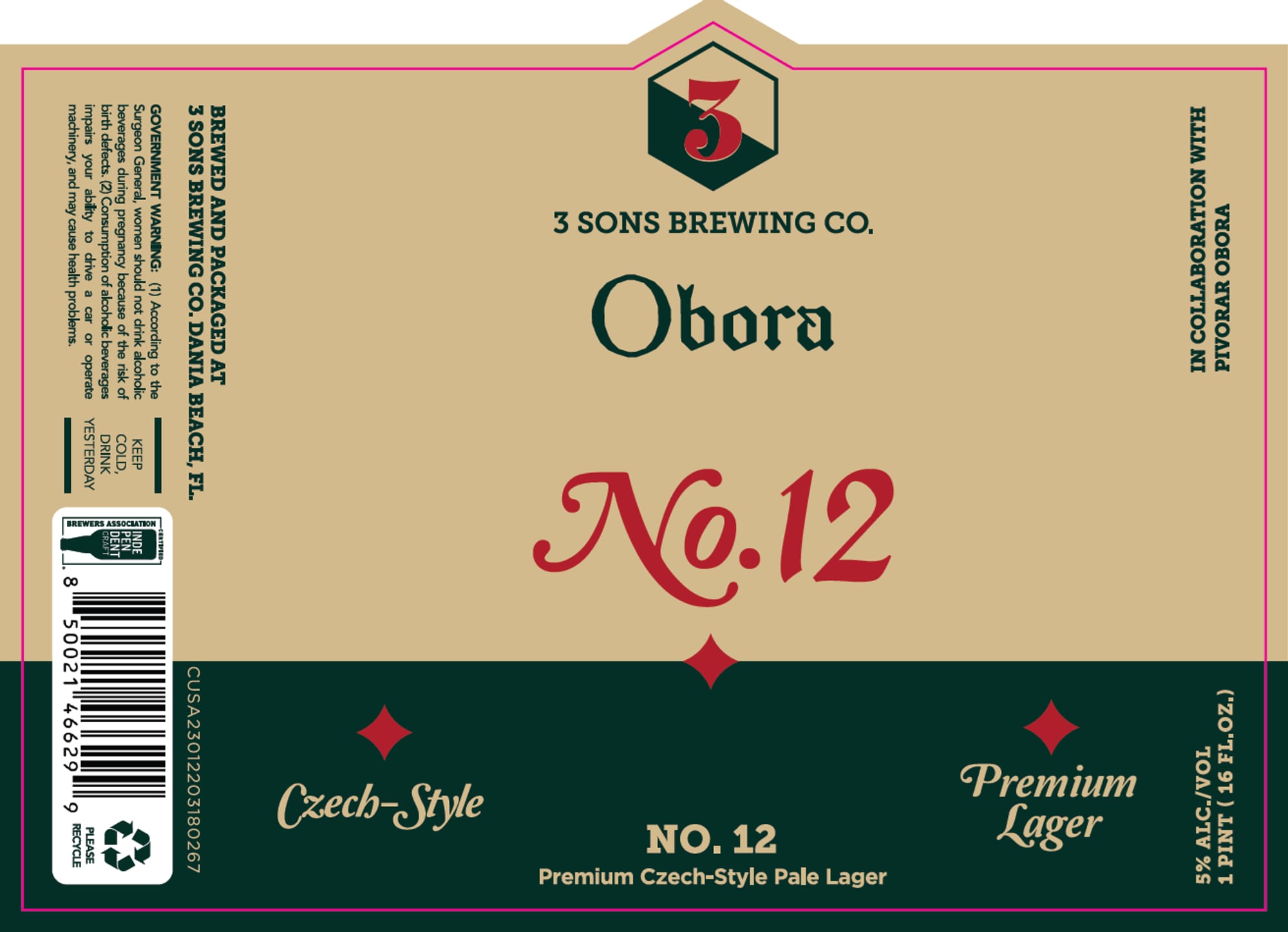 NO. 12 by 3 SONS BREWING CO - beer label