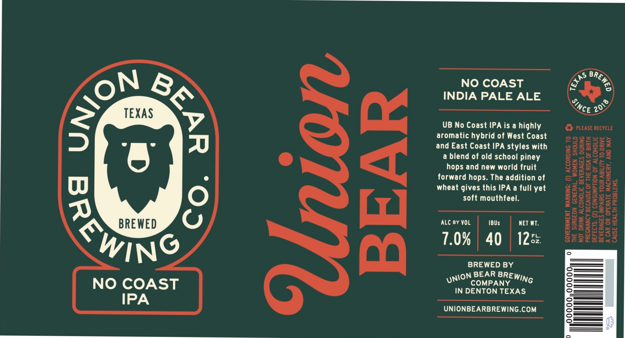 No Coast IPA by Union Bear Brewing - beer label