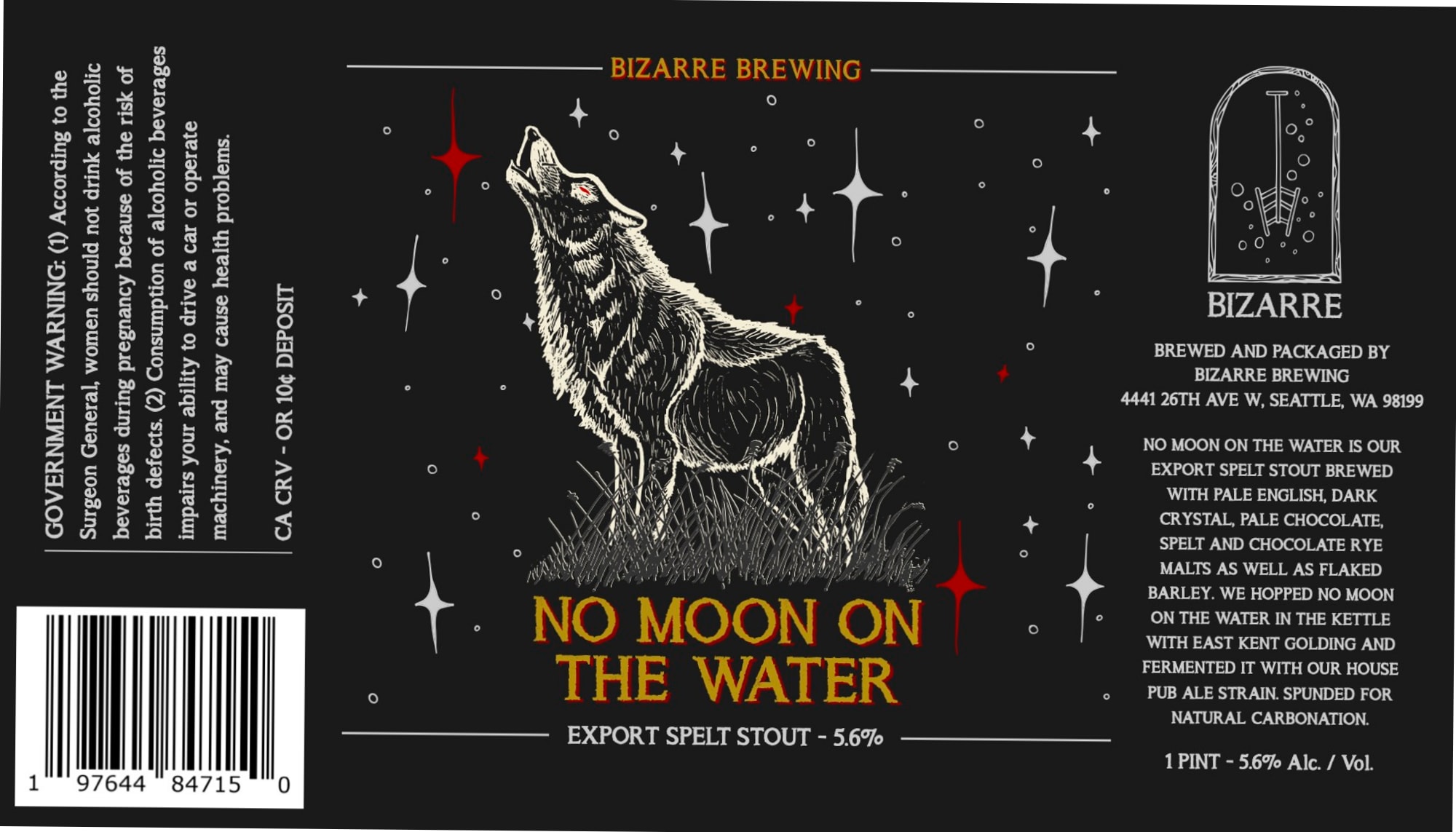 No Moon on the Water by Bizarre Brewing - beer label