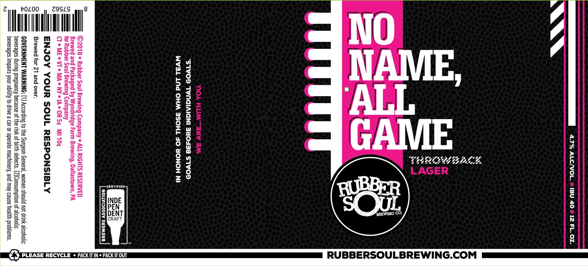 No Name, All Game by Rubber Soul Brewing Co. - beer label