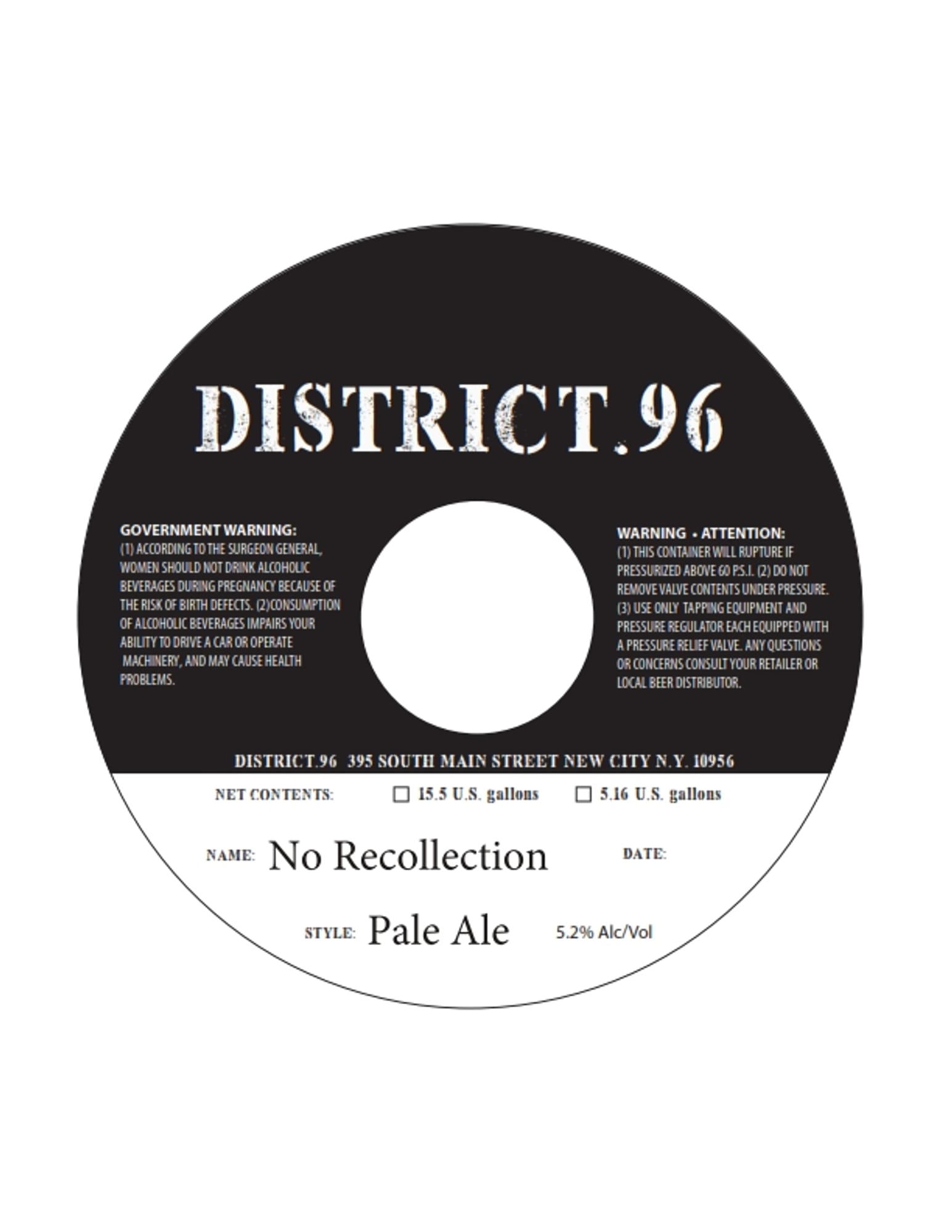 No Recollection by District 96 - beer label