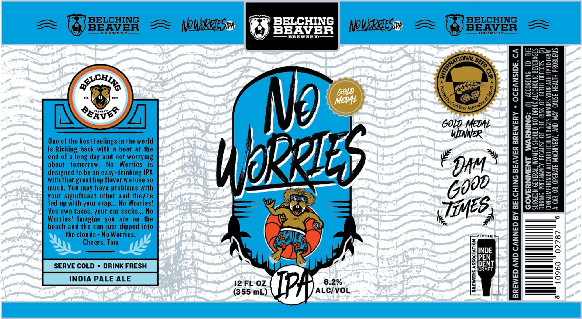 No Worries IPA by Belching Beaver Brewery - beer label