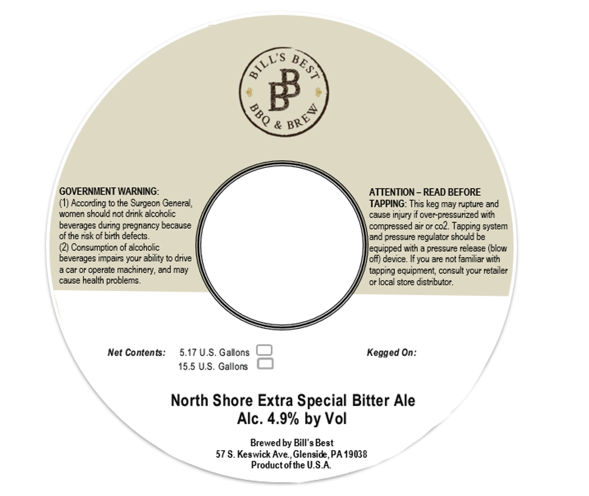 North Shore Extra Special Bitter Ale by Bill's Best BBQ & Brew - beer label