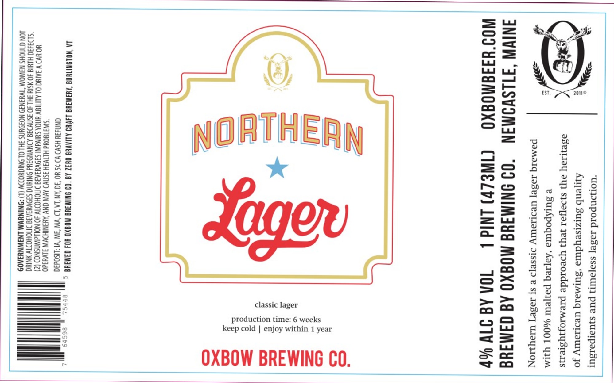 Northern Lager by Oxbow Brewing Co. - beer label