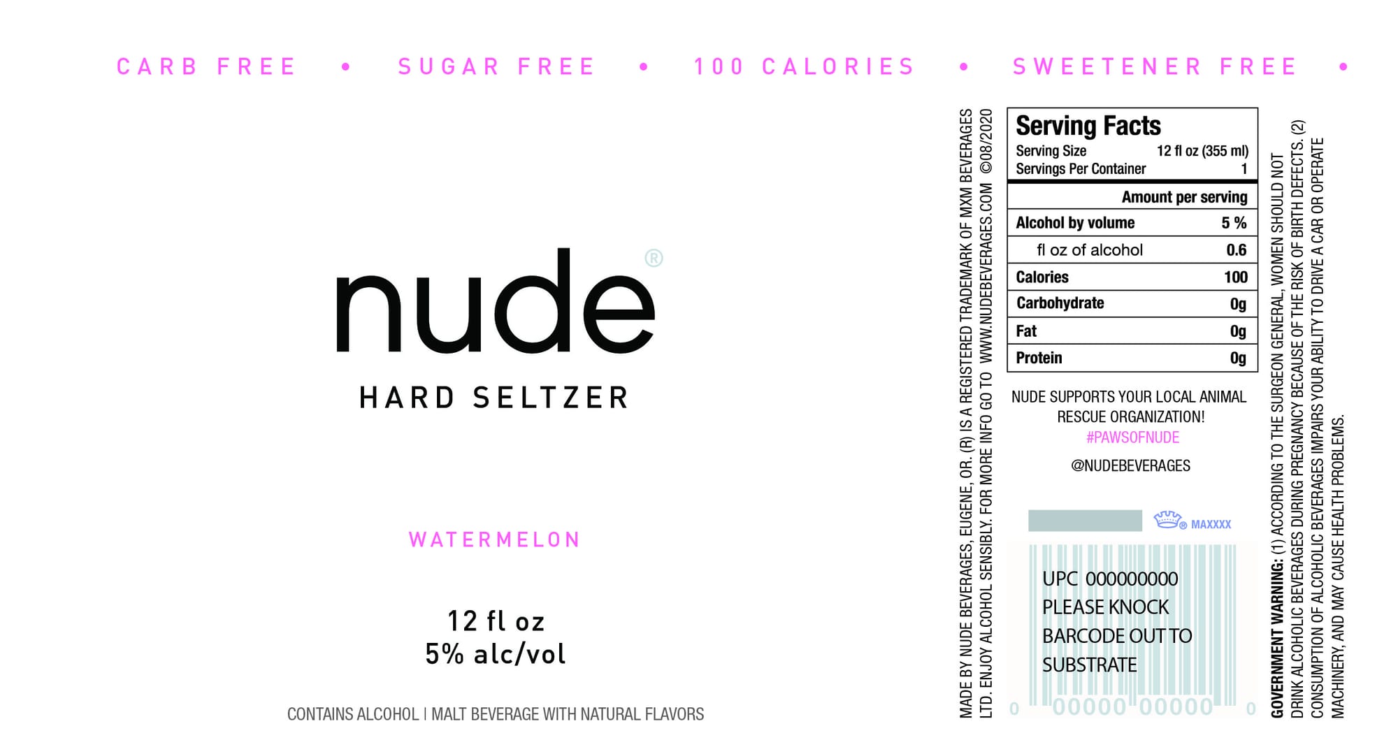 Hard Seltzer Watermelon by Nude Beverages - beer label