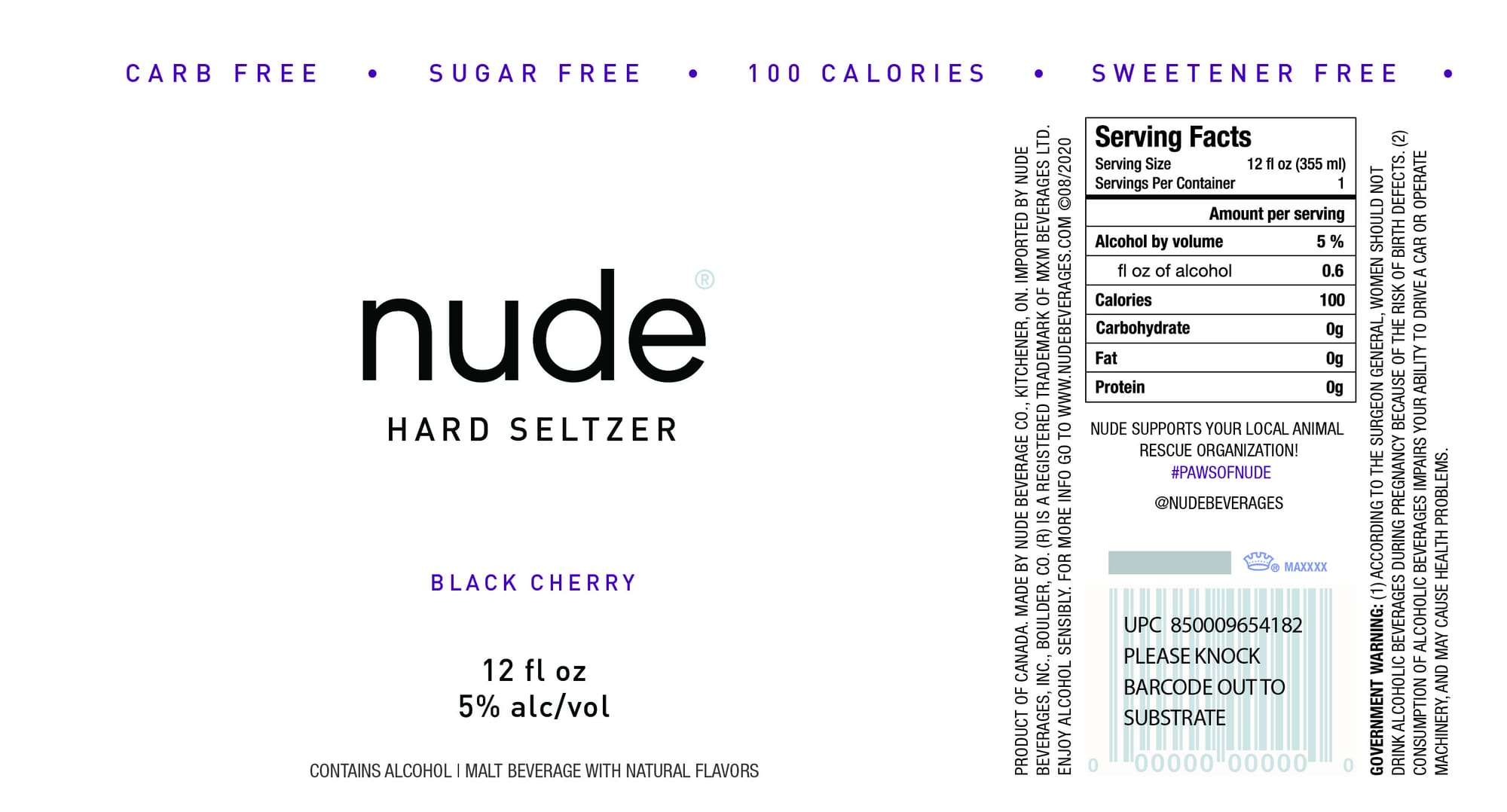 Black Cherry Hard Seltzer by Nude Beverages - beer label