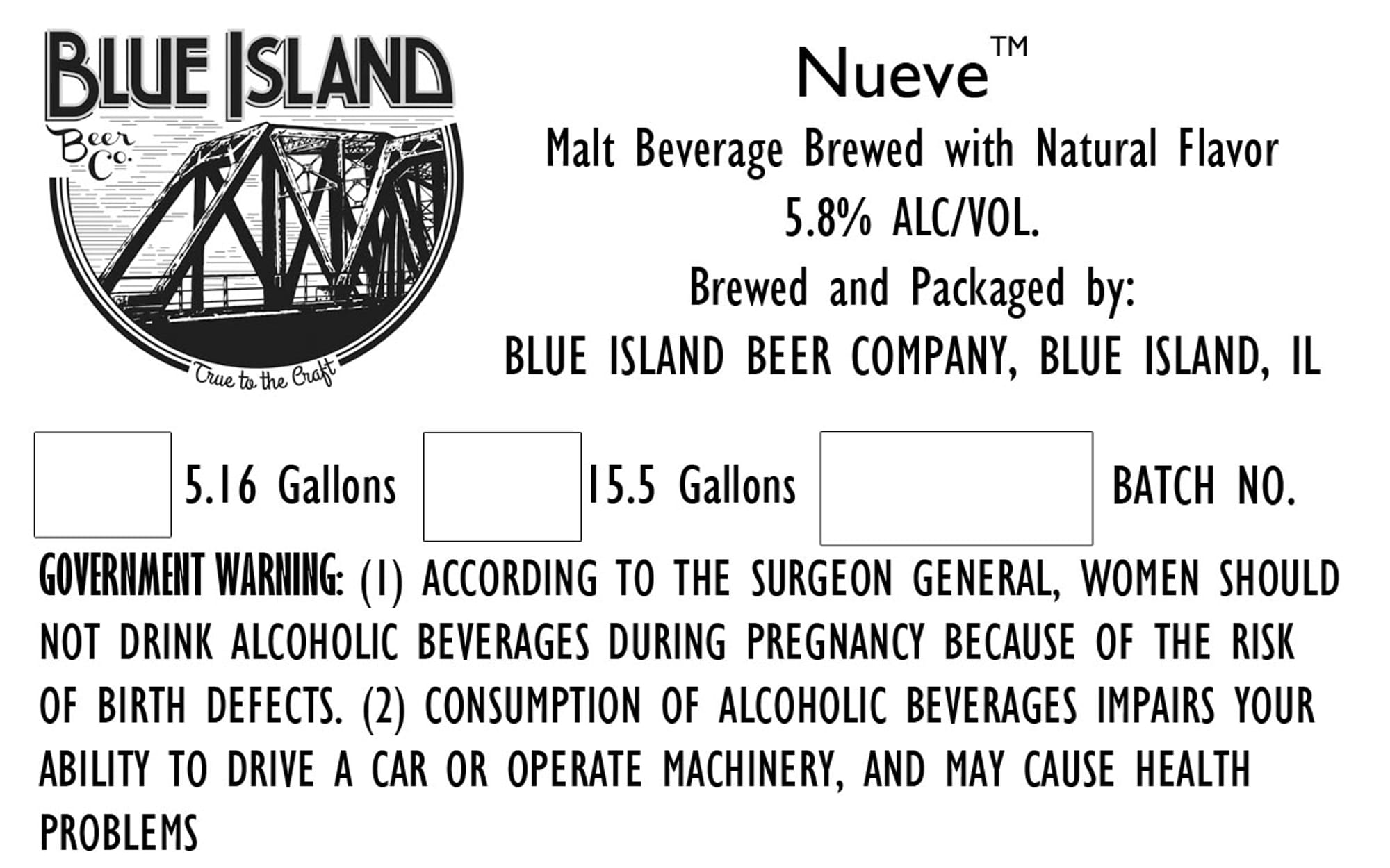 Nueve by Blue Island Beer Company - beer label