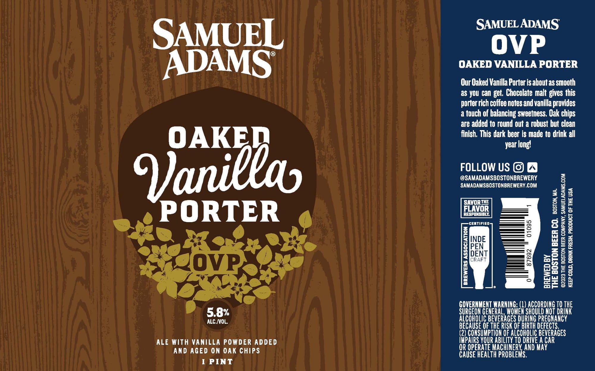 Oaked Vanilla Porter by Samuel Adams - beer label