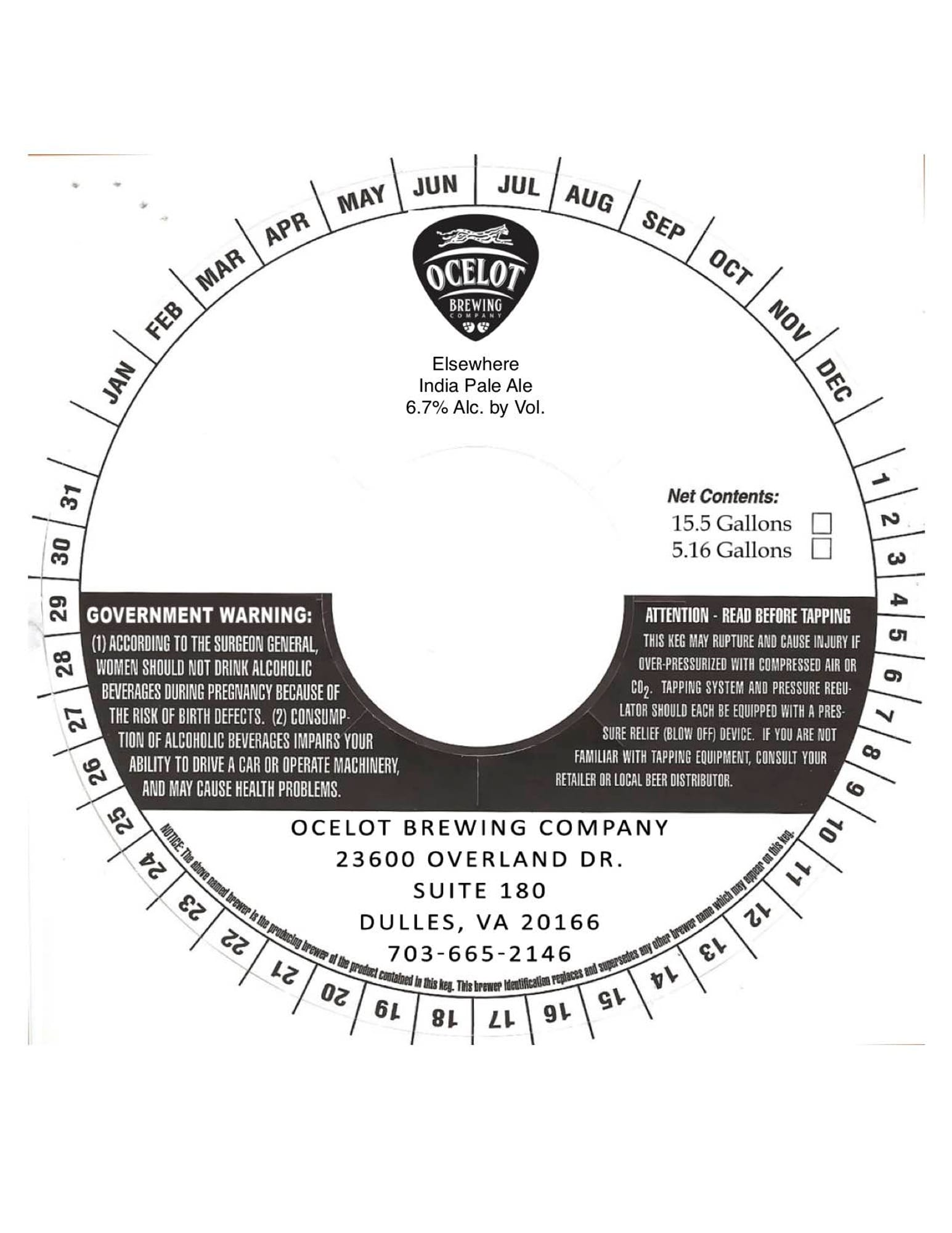 Elsewhere India Pale Ale by Ocelot Brewing Company - beer label